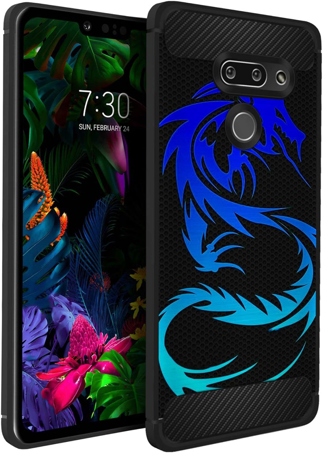 Casesondeck Case Compatible with [LG G8 Thinq/Lg G8] Pictorial Patterned TPU Design Case Flexible Slim and Elegant (Black Retro Control)  CasesonDeck Blue Dragon  