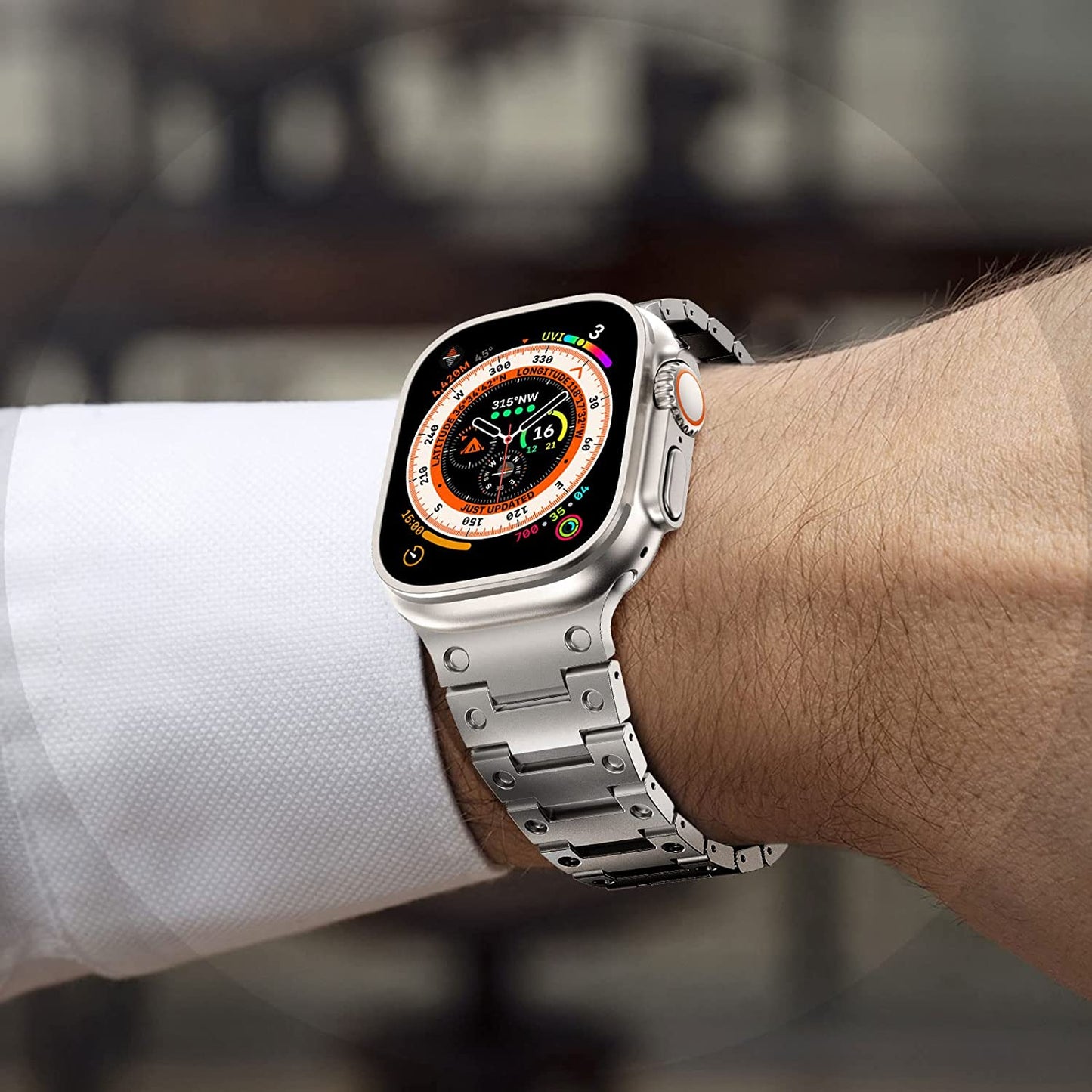 Fullife Compatible with Apple Watch Ultra Band 49Mm 45Mm 44Mm 42Mm Stainless Steel Metal Link with Butterfly Clasp for Men Women for Iwatch Series 8 Series 7 SE/6/5/4/3/2/1, Titanium  Fullife   