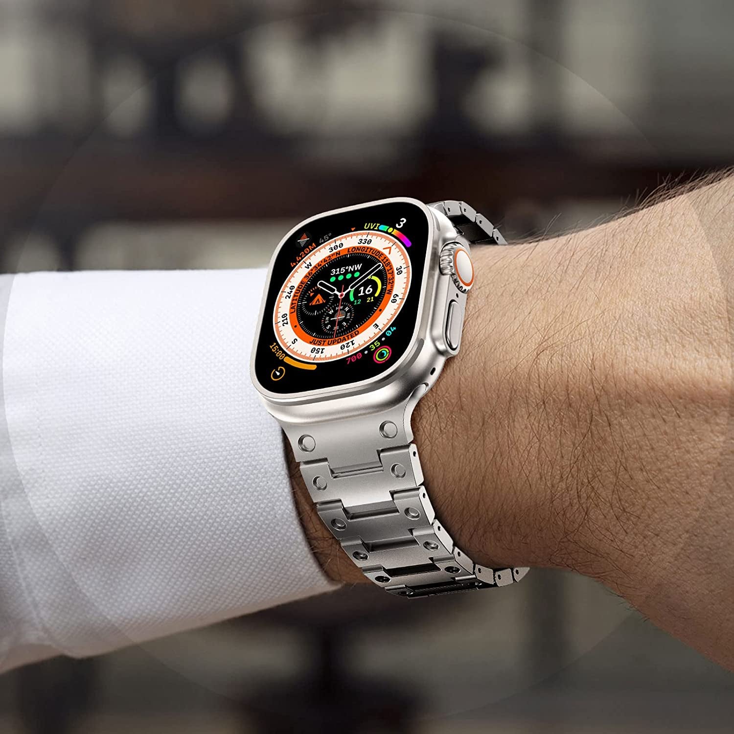 Fullife Compatible with Apple Watch Ultra Band 49Mm 45Mm 44Mm 42Mm Stainless Steel Metal Link with Butterfly Clasp for Men Women for Iwatch Series 8 Series 7 SE/6/5/4/3/2/1, Titanium  Fullife   