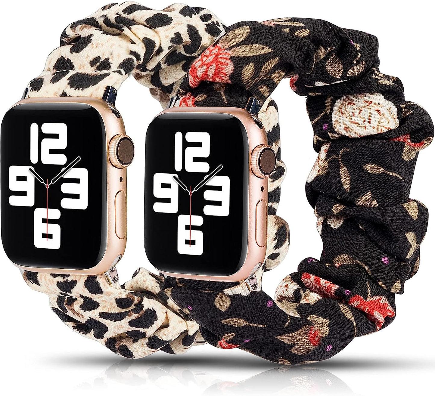 TOYOUTHS 2 Packs Scrunchie Elastic Watch Bands Compatible with Apple Watch Bands 44Mm 42Mm 40Mm 38Mm 41Mm 45Mm for Women Stretchy Bands Bracelet Replacement Bands for Iwatch Series 8/7/6/5/4/3/2/1/SE  TOYOUTHS Leopard/Black Red 42MM/44MM/45MM-L 