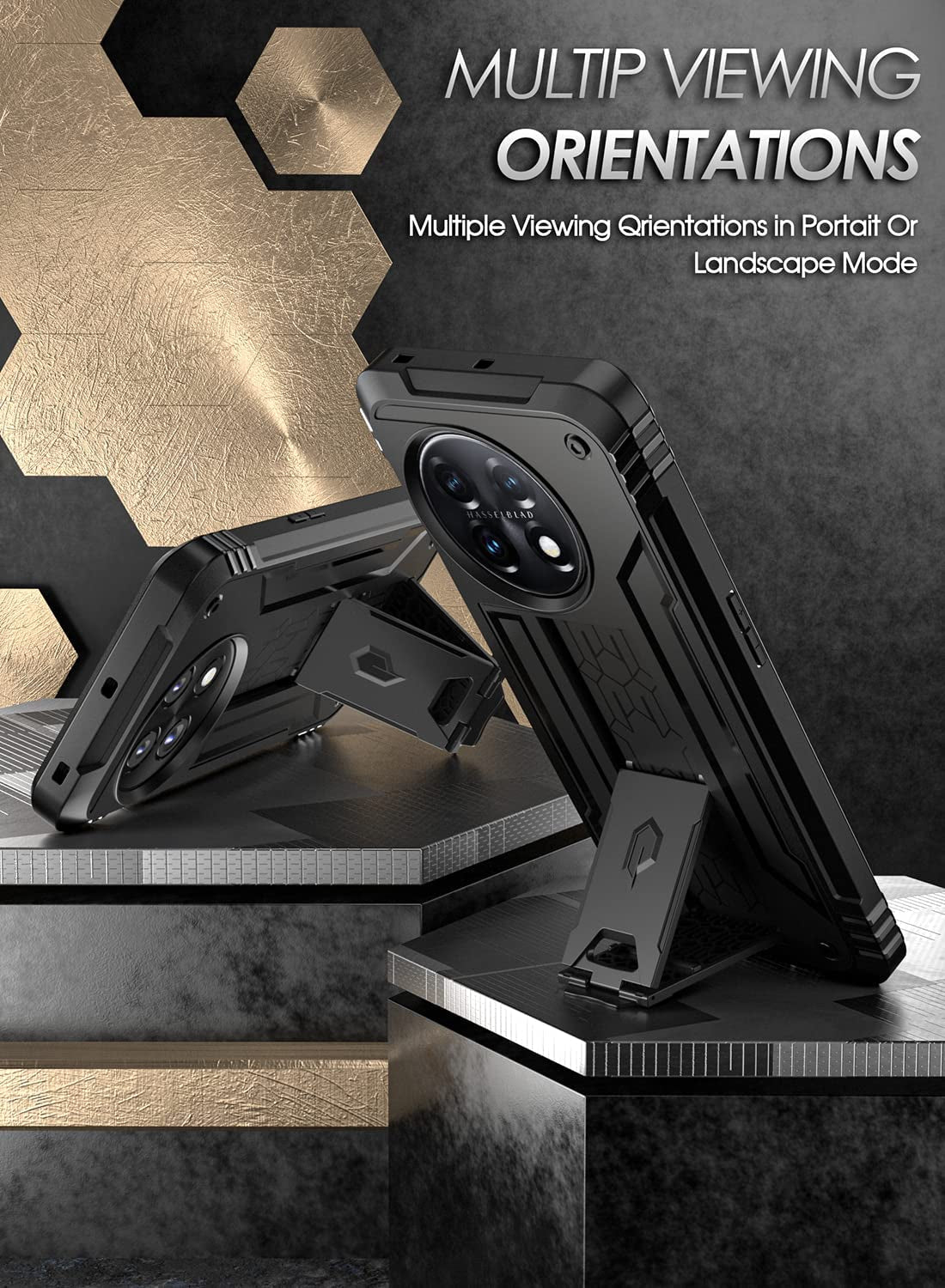 Poetic Revolution Case for Oneplus 11 5G 6.7"(2023), [20 FT Mil-Grade Drop Tested], Full-Body Rugged Dual-Layer Shockproof Protective Cover with Kickstand and Built-In-Screen Protector, Black  Poetic   