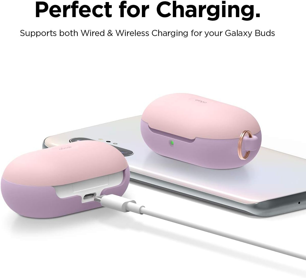 Elago Silicone Case Designed for Samsung Galaxy Buds plus Case (2020) / Galaxy Buds Case (2019) [Body-Lavender/Top-Lovely Pink ] - Full Body Protection, Adhesive Gel Pad  elago   