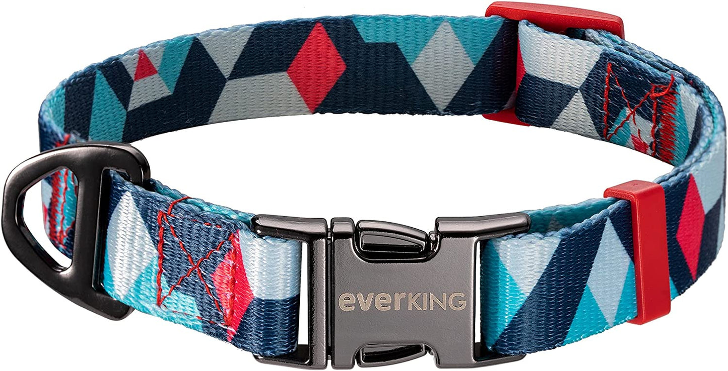 EVERKING Dog Collar Soft Comfortable Poleyster with Safety Locking Buckle Adjustable for Small Medium Large Dogs and Cats Geometry Pattern for Outdoor Traning Walking Running Camping (Volcano, M)  PiPiLu Flower-de-luce XS- Width 2/5” x (7”-11”) 