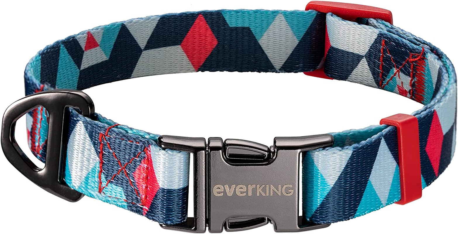 EVERKING Dog Collar Soft Comfortable Poleyster with Safety Locking Buckle Adjustable for Small Medium Large Dogs and Cats Geometry Pattern for Outdoor Traning Walking Running Camping (Volcano, M)  PiPiLu Flower-de-luce XS- Width 2/5” x (7”-11”) 