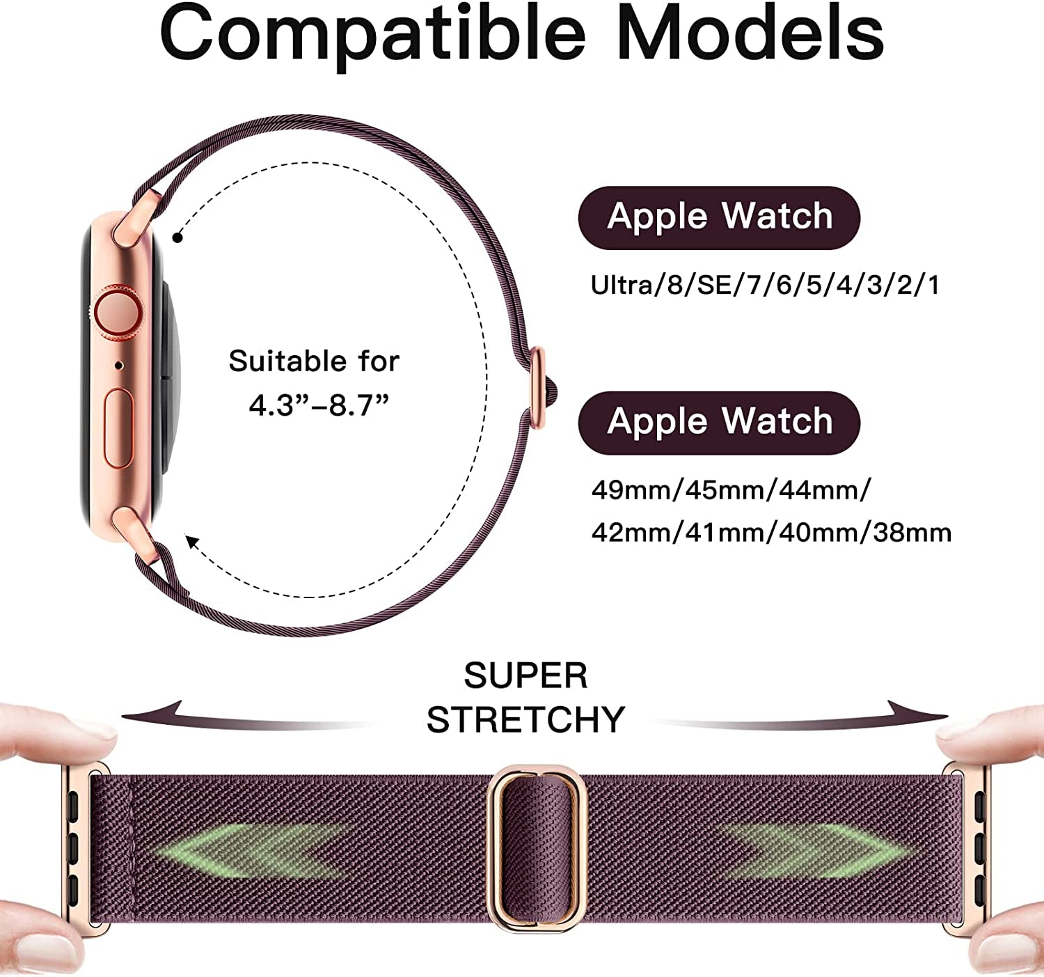 Ifuntec 6 Pack Stretchy Nylon Bands-Metal Connector-Compatible with Apple Watch Band 38Mm 40Mm 41Mm 42Mm 44Mm 45Mm 49Mm Women Men, Elastic Braided Strap for Iwatch Series Ultra 8/7/6/SE/5/4/3/2/1  iFuntec   