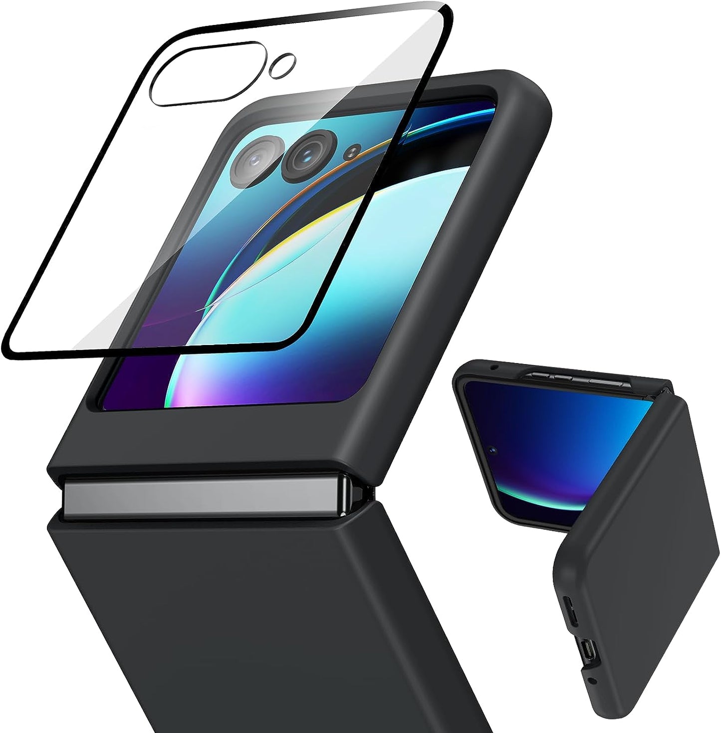 VEGO for Motorola Razr plus Case, Motorola Razr+ 2023 Full Body Cover with [Built-In Camera Screen Protector] Hard PC Bumper Protective Shockproof Scratch Resistant Slim Fit Case - Black  VEGO   