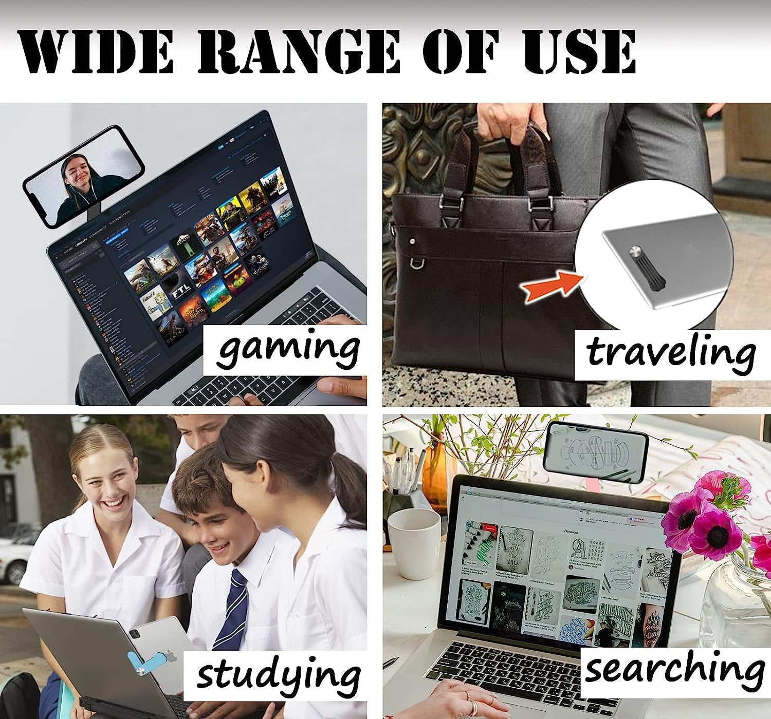 Monring Kitty Paw Laptop Phone Holder,Slim Magnetic Adjustable Cell Phone Stand,Universal Laptop Phone Mount for Monitor Top/Side, Black, 4.7X1.3X0.2 Inch  Monring   