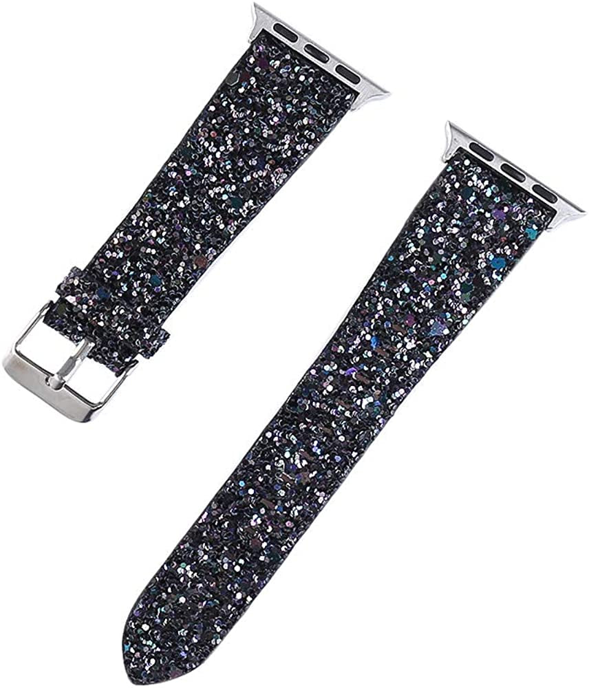 Bling Bands Compatible with Apple Watch Band 38Mm 40Mm 41Mm 42Mm 44Mm 45Mm 49Mm Women, Iwatch Strap Shiny Bling Glitter Leather Wristband for Apple Watch Series 8 7 6 5 4 3 2 1 SE Ultra  JOHIPI   