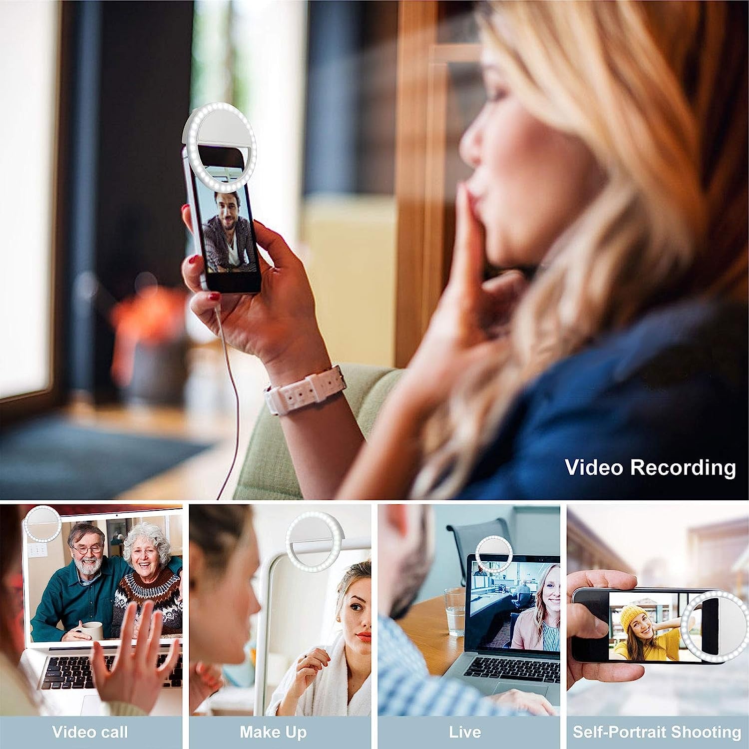 ABLY Clip-On Selfie Ring Light with 36 LED 3 Level Adjustable Brightness Portable Rechargeable Selfie Fill Ring Light Circle Light for Phone Laptop Photography Video Livestream Makeup Fill Light  ABLY   