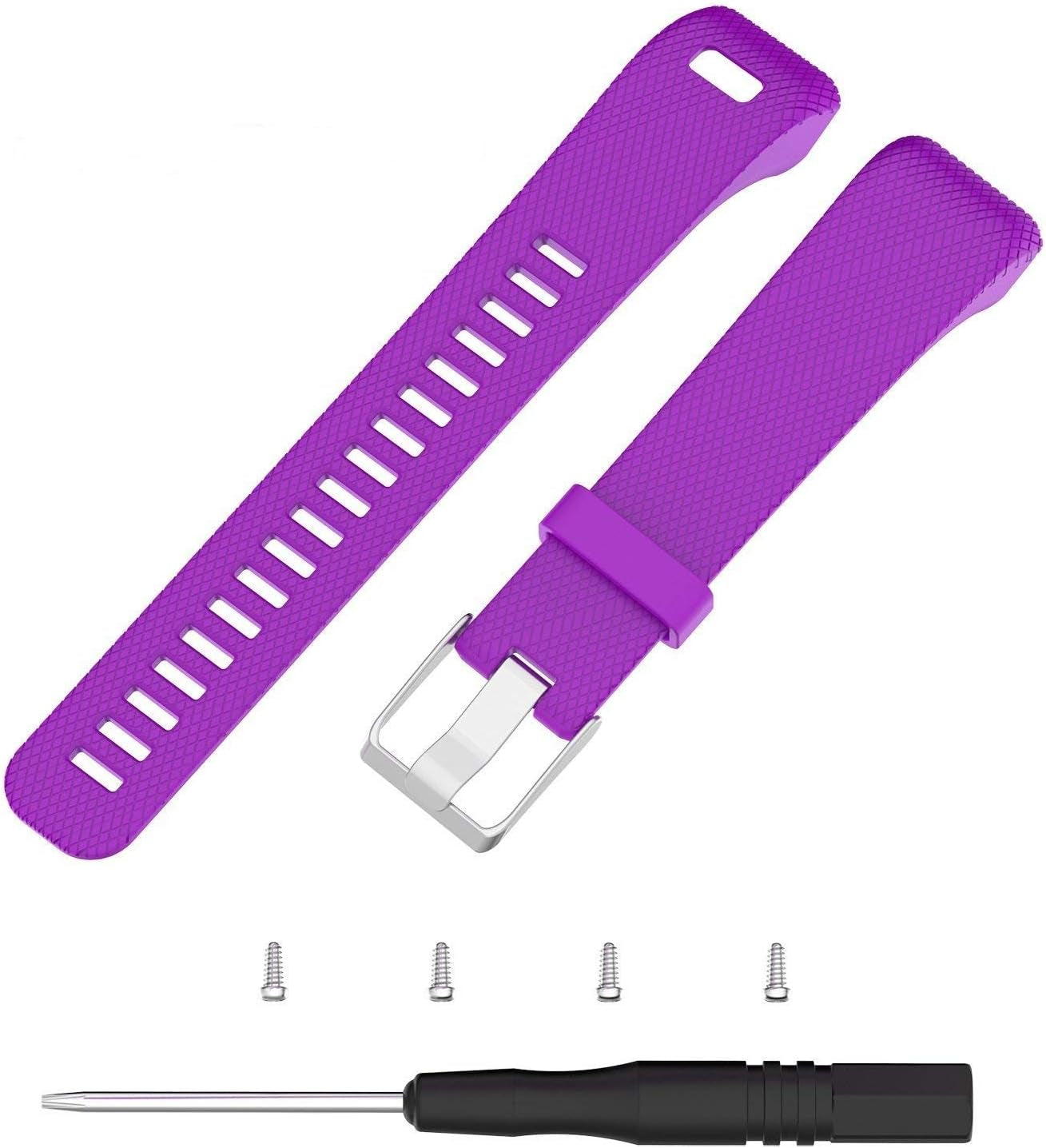ECSEM Replacement Soft Silicone Bands and Straps Compatible with Garmin Vivosmart HR+ ONLY (Not for Vivosmart Hr) with Tool and Screw  E ECSEM Purple  