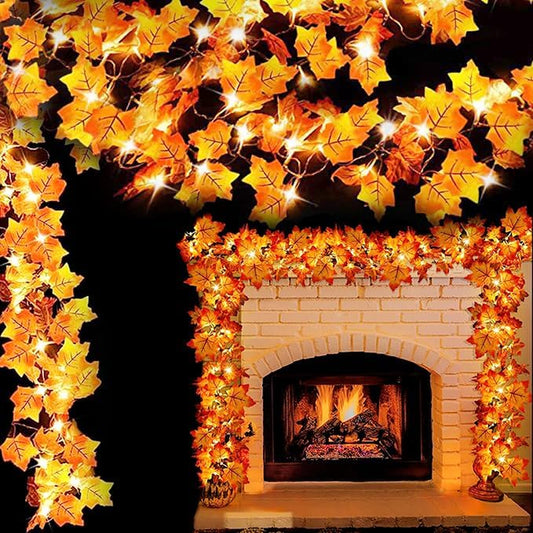 [2Pack]Fall Decor Total 16.4FT 50LED Maple Leaves String Lights Battery Operated,Fall Thanksgiving Halloween Decorations for Home,Fall Garland with Lights Decor for Indoor Outdoor Party Autumn Harvest  Donse   