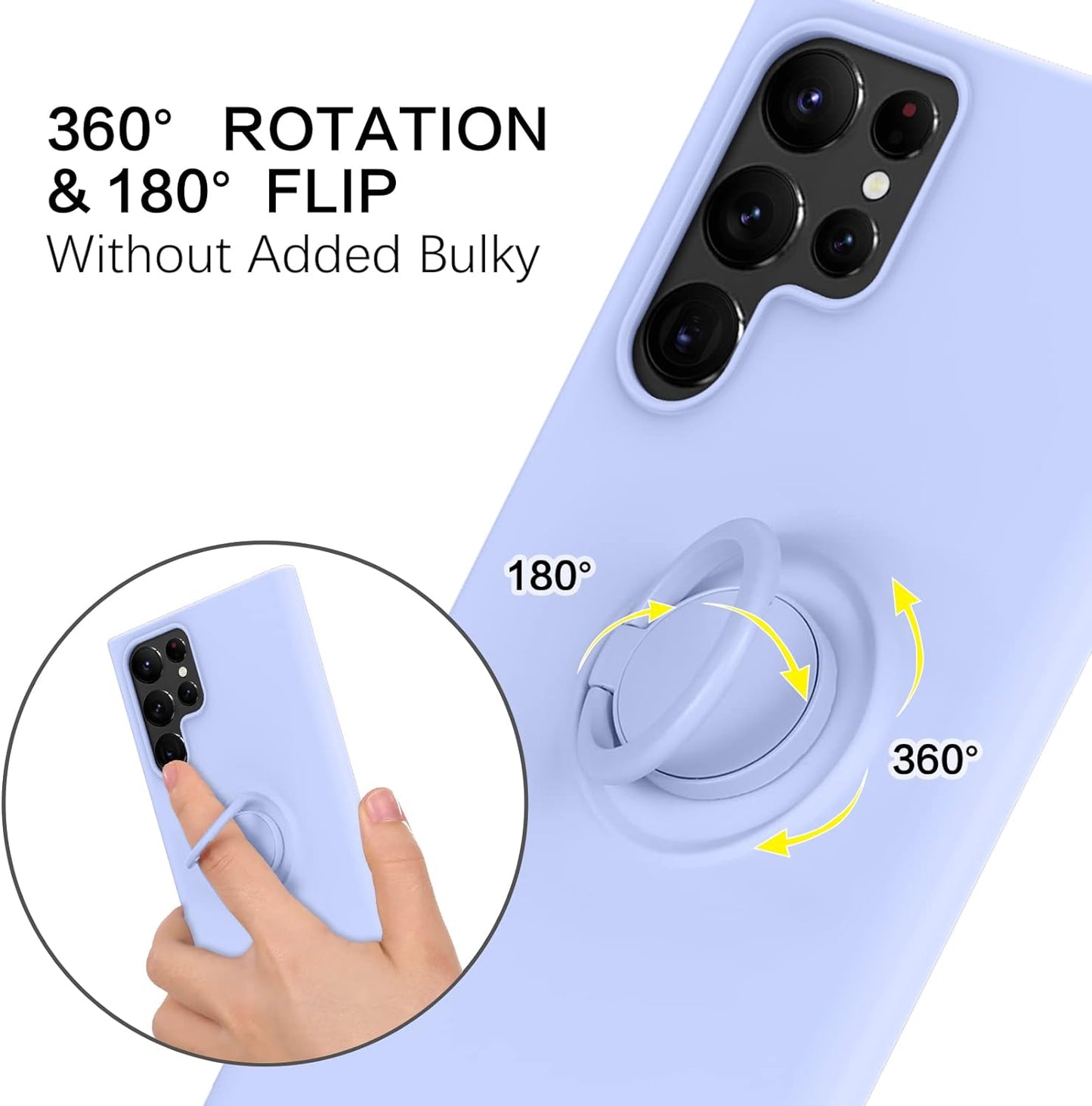 BENTOBEN Galaxy S22 Ultra Case, Slim Silicone 360° Ring Holder Kickstand Magnetic Soft Rubber Non-Slip Shockproof Ptotective Case for Galaxy S22 Ultra 6.8 Inch, Light Purple  BENTOBEN   