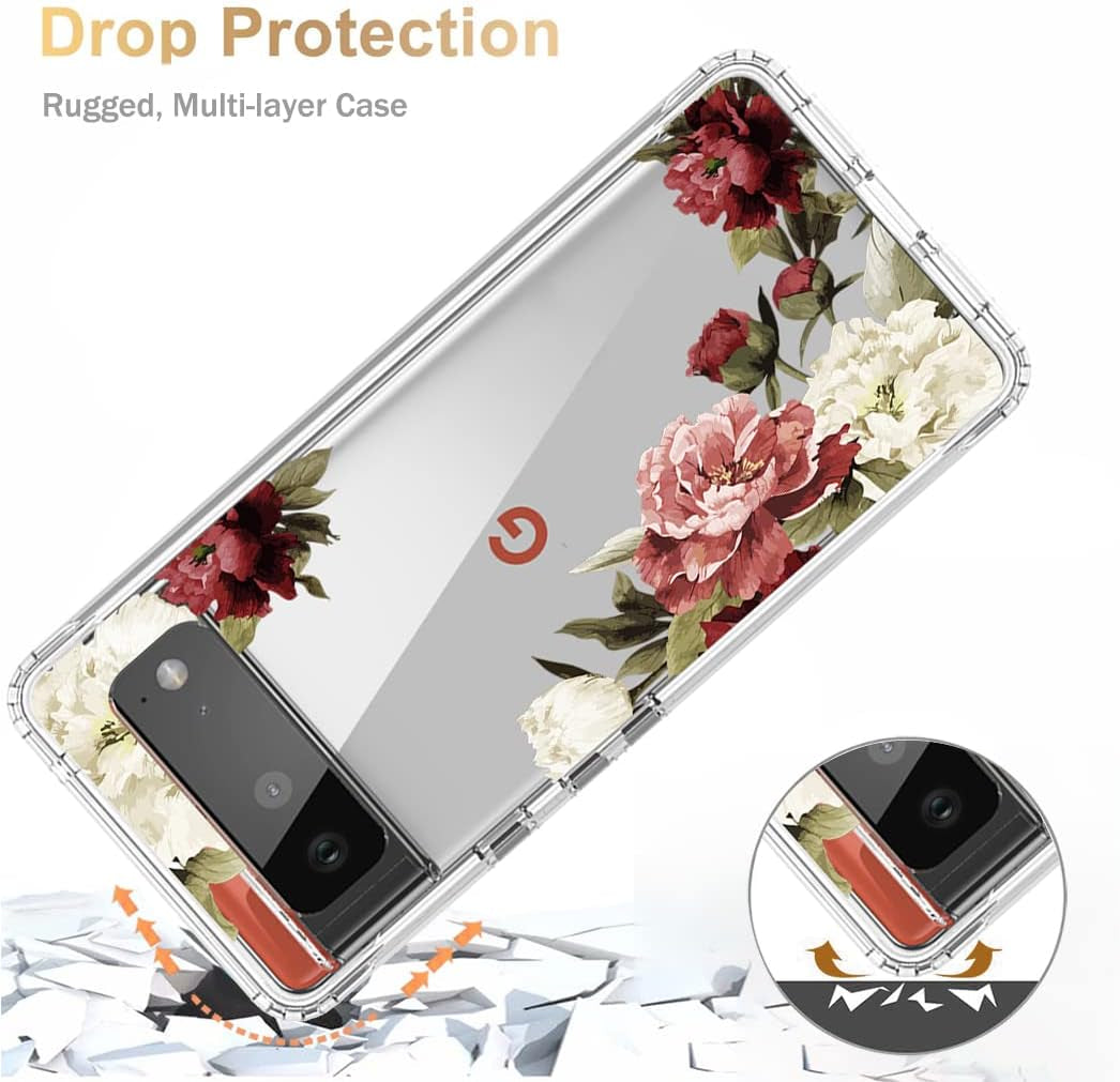 Yodueiv for Pixel 6 Pro Case,Pixel 6 XL G8VOU Case, Full-Body Cute Clear Floral Pattern Protective Phone Cover Case for Google Pixel 6 Pro 5G (Flower)  Yodueiv   
