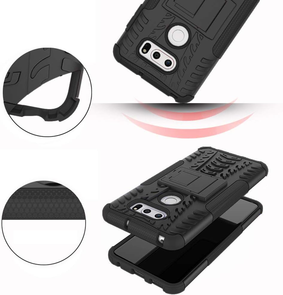 Phone Case for LG V35 Thinq V30 plus with Tempered Glass Screen Protector Cover and Stand Kickstand Hard Rugged Hybrid Cell Accessories LGV30 LGV35 LG30 LG35 V 30 35 V30+ V30S H931 Cases Men Black  Asuwish   