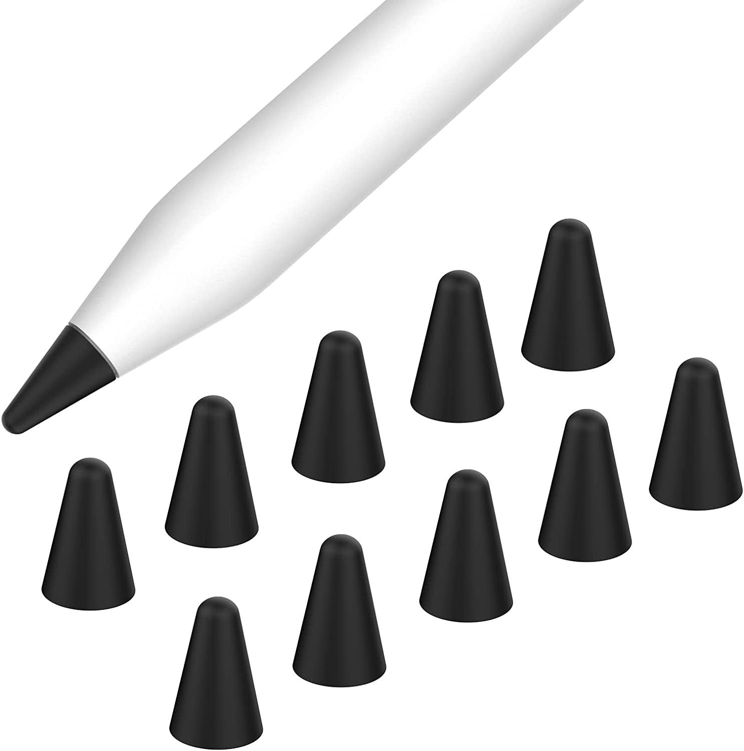 Moko [10 Pack Pencil Tips Cover Fit Ipad Pencil, Compatible with Apple Pencil 1St Gen/Pencil 2Nd Generation, Pen Nibs Cover for Drawing Writing Anti-Slip Silicone Lightweight Protective Case, Gray  MoKo Black  