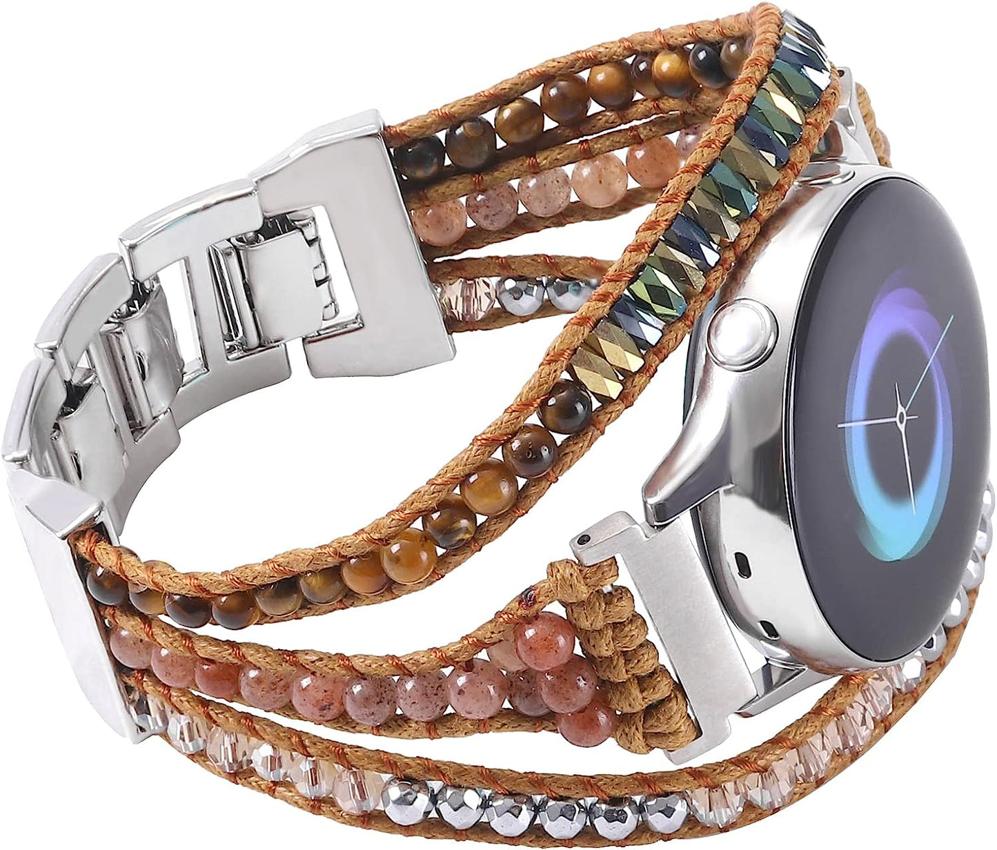 20Mm Boho Beaded Bracelet for Samsung Galaxy Watch 4/5 Band/Active 2 Watch Bands 40Mm 44Mm, Galaxy Watch 5 Pro Band, Multilayer Wraps Natural Stone Strap for Watch 4 Classic 42Mm 46Mm/Watch 3 41Mm  WONMILLE Brown  