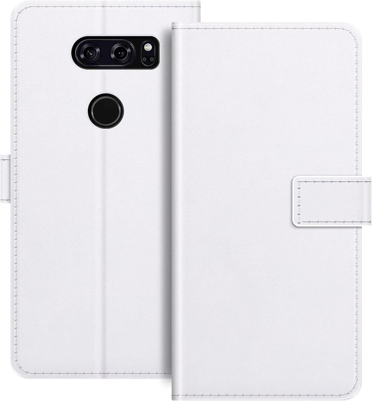 For LG V30 Case, Premium Magnetic PU Leather Cover with Card Holder and Kickstand, Fashion Flip Case for LG V30+ 6 Inches  MILEGAO White  