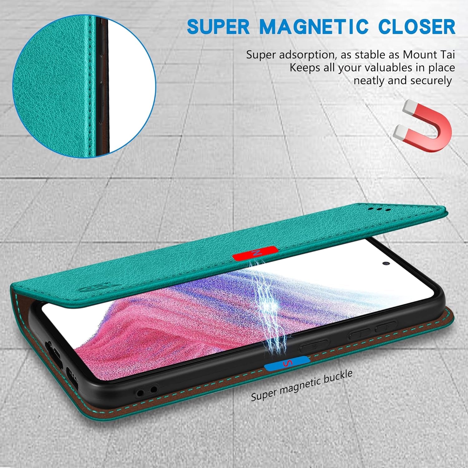 ZZXX Samsung Galaxy A53 5G Wallet Case with [RFID Blocking] Card Slot Stand Strong Magnetic Leather Flip Fold Protective Phone Case for Samsung Galaxy A53 5G Case Wallet(Lake Blue-6.5 Inch)  ZZXX   