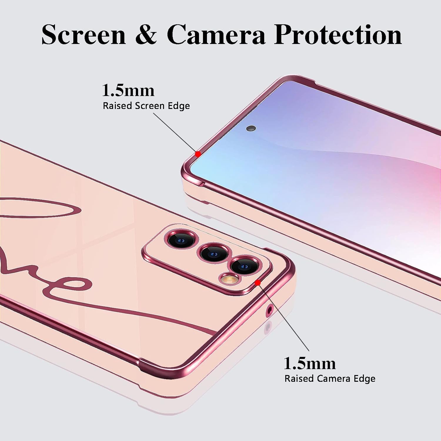 Eiyikof Compatible for Samsung Galaxy S20 FE 5G 6.5" Case with Cute Side Love Heart and Plating Love Letter Pattern Case for Women Girls Shockproof Soft TPU Full Camera Lens Protection Case-Pink  Eiyikof   