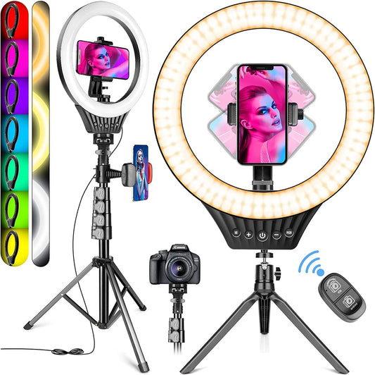 10" Ring Light with Tripod Stand and Phone Holder RGB Selfie Ring Light with 59" Stand & Desk Phone Tripod Stand,8 Dimming Levels,17 Color LED Ring Lights for Phone,Live Stream,Make Up,Youtube,Tiktok  VALUSIN   