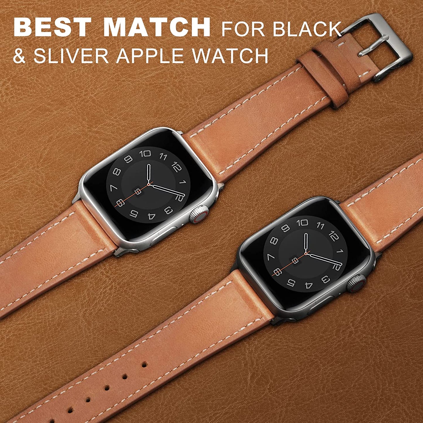 MARGE plus Compatible with Apple Watch Band Series SE 8 7 6 5 4 3 2 1 Ultra 49Mm 45Mm 41Mm 44Mm 40Mm 42Mm 38Mm, Genuine Leather Replacement Band for Iwatch, Leather Apple Watch Strap for Women & Men Brown  MARGE PLUS   