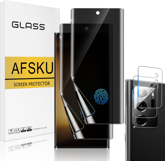 [2+2 Pack] Galaxy Note 20 Ultra 6.9 Inch Privacy Screen Protector with Camera Lens Protector, Fingerprint Compatible, Bubble Free, Flexible Anti-Spy TPU Film for Samsung Galaxy Note 20 Ultra 5G  AFSKU   