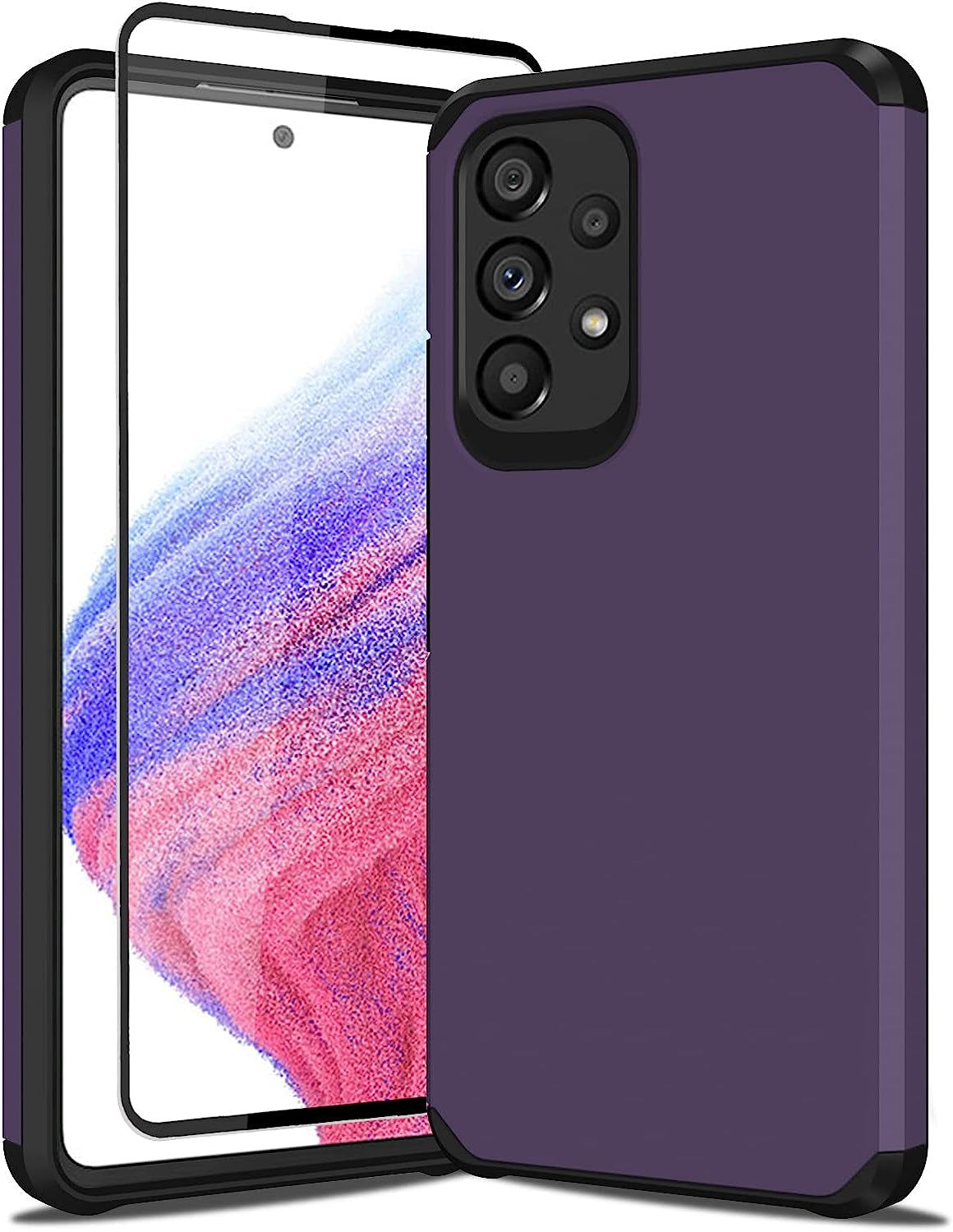 Sunstory for Galaxy A53 5G Case with Tempered Glass Screen Protector, Samsung A53 5G Case, Hybrid Shock Proof Rugged Bumper PC+TPU Cover for Samsung Galaxy A53 5G Case Phone (A53 5G, Navy Blue)  SunStory Purple A53 5G 