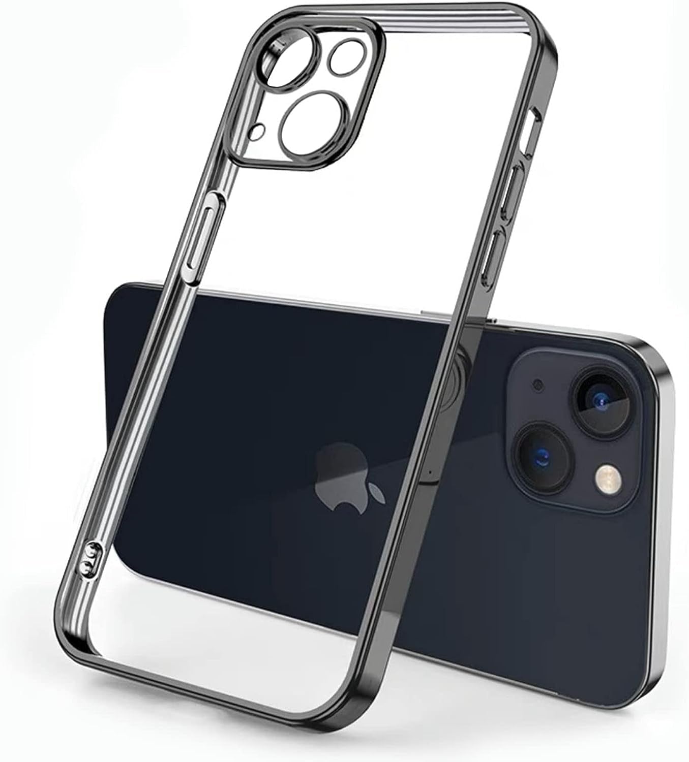 ZEZHOU Iphone 13 Mini Clear Case with Camera Lens Protector, Non Yellow Square Electroplated Edge, Upgraded Shockproof Inner Silicone Bumper Shell, Slim Thin Phone Case for Iphone 13 Mini 6.1", Black  ZEZHOU   