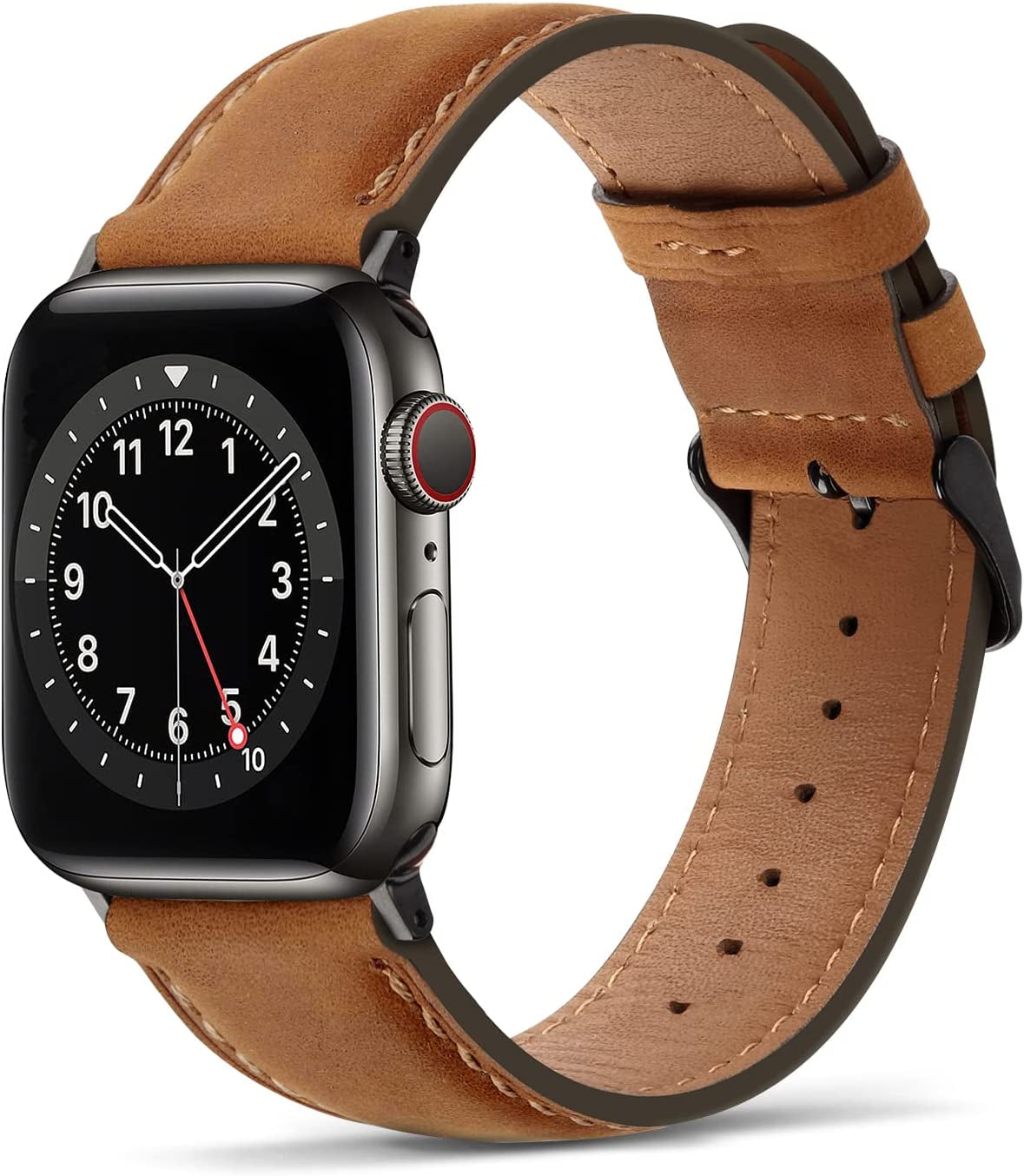 Tasikar Bands Compatible with Apple Watch Band 49Mm 45Mm 44Mm 42Mm Men Genuine Leather Replacement Bands Compatible with Apple Watch Ultra Series 8 7 (45Mm) SE 6 5 4 (44Mm) 3 2 1 (42Mm) - Black  Tasikar Brown 38mm/40mm/41mm 