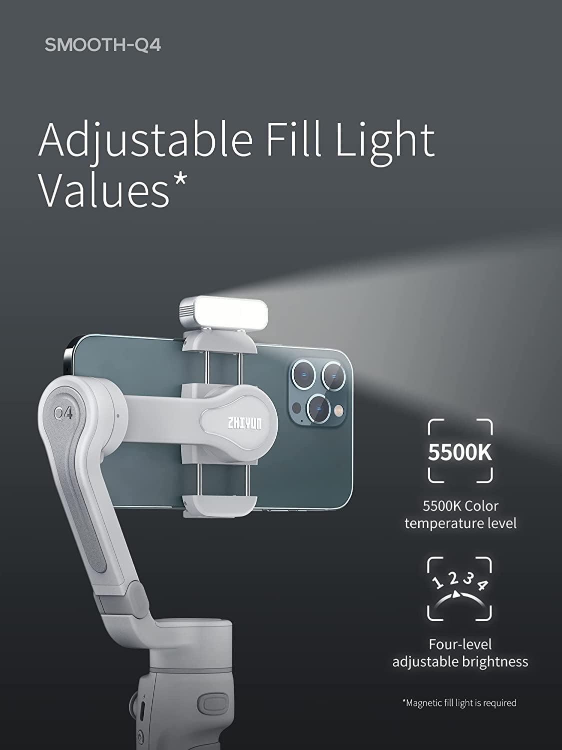 ZHIYUN Smooth Q4 Combo Gimbal Stabilizer, 3-Axis Smartphone Phone Gimbal, Built-In Extension Rod, Foldable and Portable, Android and Iphone Gimbal, Vlogging Stabilizer, Tiktok Youtube Video  ZHIYUN   