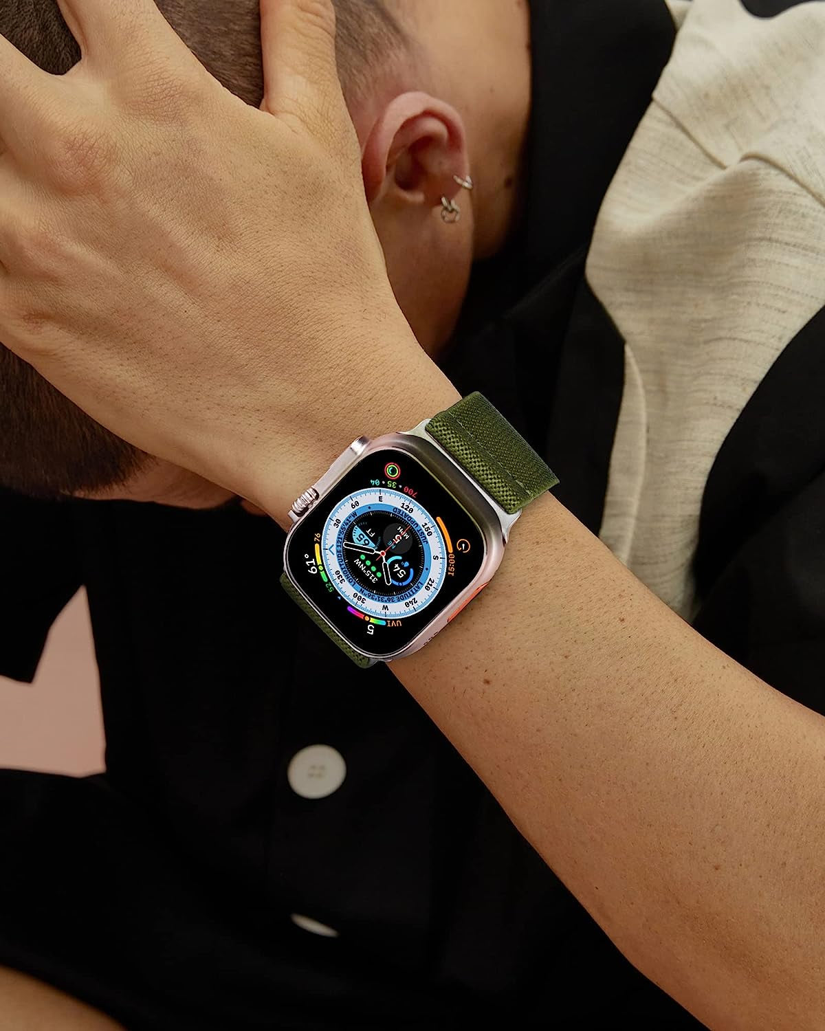 GZ GZHISY 3 Pack Wider Nylon Band Compatible with Apple Watch Ultra 49Mm, Series 8/7 45Mm, Series SE/6/5/4 44Mm and Series 3/2/1 42Mm, Men Women Sport Iwatch Band Stretchy Braided Elastics Solo Loop Strap  GZ GZHISY   