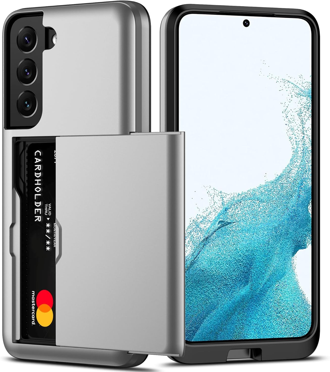 Nvollnoe for Samsung S22 Case with Card Holder 5G 6.1 Inch Slim Dual Layer Heavy Duty Protective Galaxy S22 Case Hidden Card Slot Wallet Case for Samsung S22(Rose Gold)  Nvollnoe Silver For Galaxy S22 Plus-6.6'' 