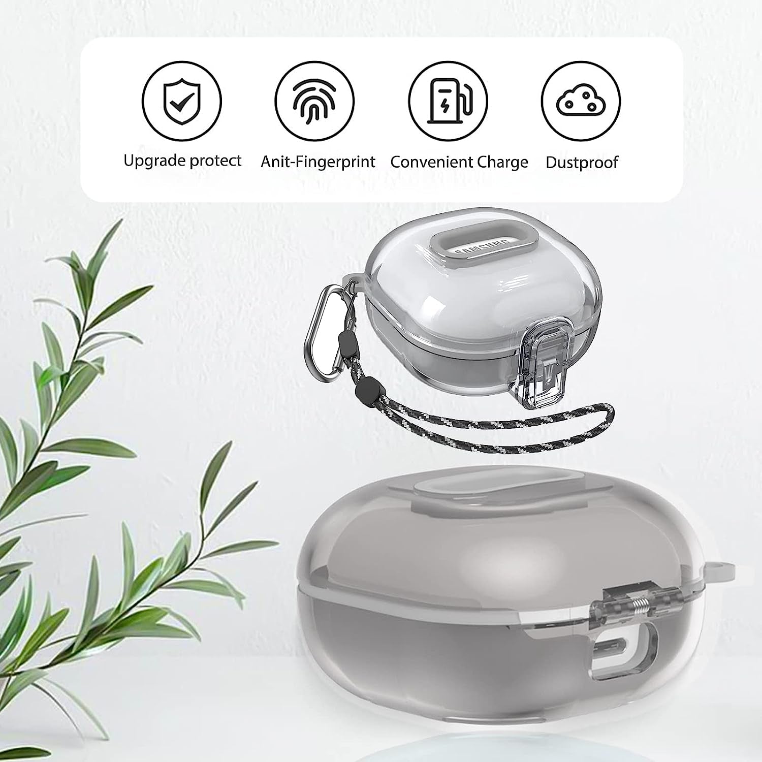 Miimall [Upgrade Secure Lock] Case Compatible for Samsung Galaxy Buds 2/Galaxy Buds Pro 2/ Galaxy Buds Live/Galaxy Buds Pro Case with Lanyard &Carabiner Accessories, Clear Replacement Case - Clear  Miimall   