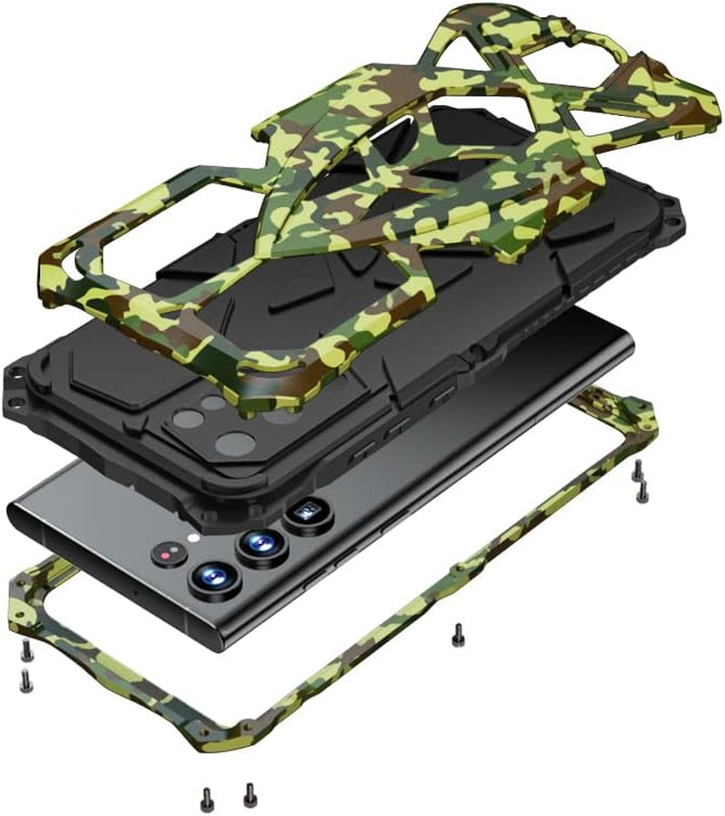Lunivop for Samsung Galaxy S22 Ultra Case (5G 6.8 Inch 2022) Metal Rugged Heavy Duty the Inner Silicone Armor Cover with Camera Protection Shockproof Phone Case Funda Military Grade (Black Red)  Lunivop Camo  