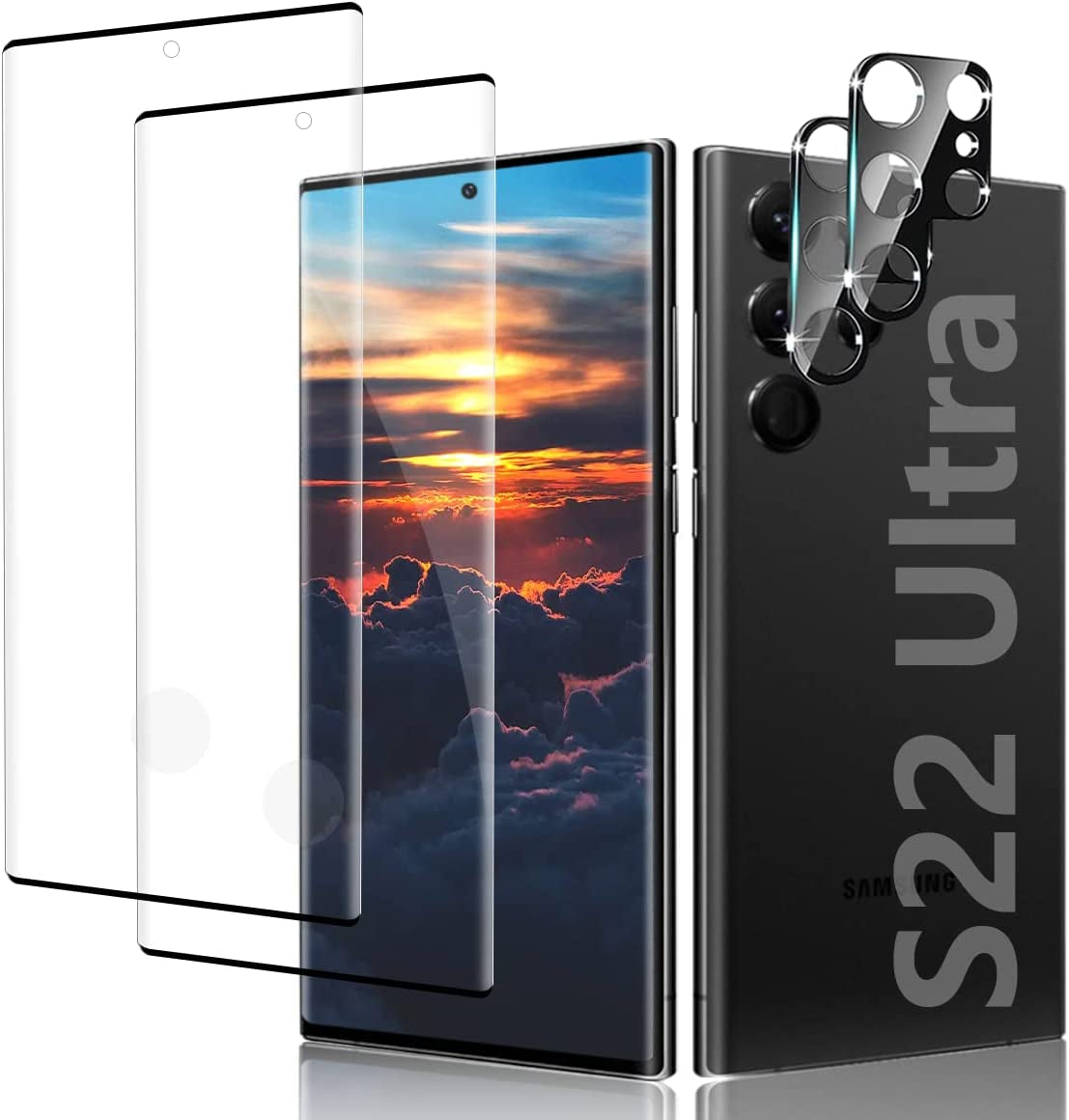 [2+2 Pack] Samsung S21 Ultra Screen Protector, 9H Tempered Glass Include 2 Pack Camera Lens Protector,Ultrasonic Fingerprint Support, 3D Curved, Bubble-Free Glass Screen Protector, for Samsung Galaxy S21 Ultra (6.8 Inch)  MAXVITAVELA Samsung S22 Ultra 5G  