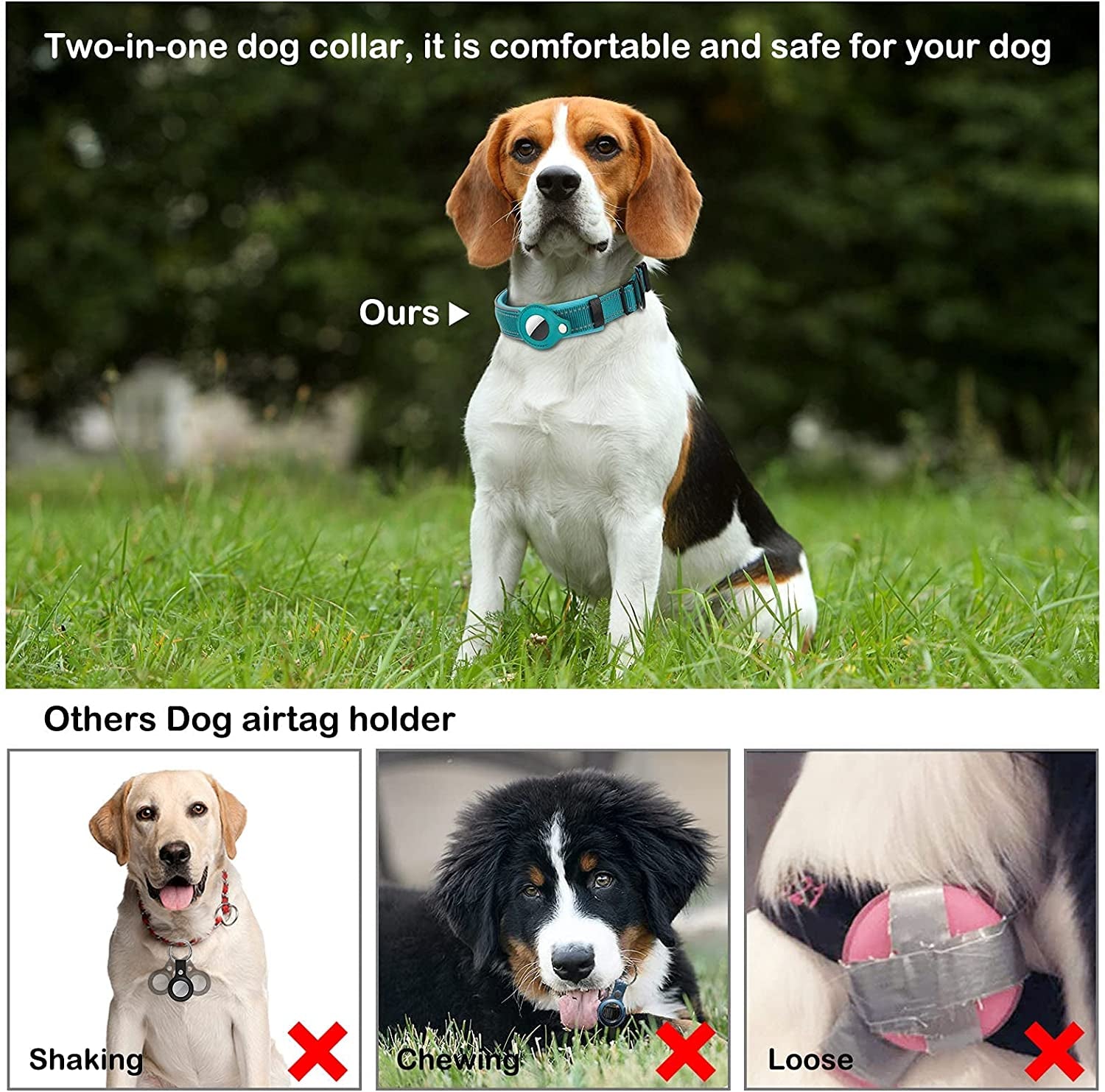 Airtag Dog Collar, PETNANNY Reflective Dog Collar with Airtag Holder Case, Padded Heavy Duty Dog Collar for Airtag, Adjustable Air Tag Pet Collar for Medium Large Dogs (Blue, M(15-18"))  PETNANNY   