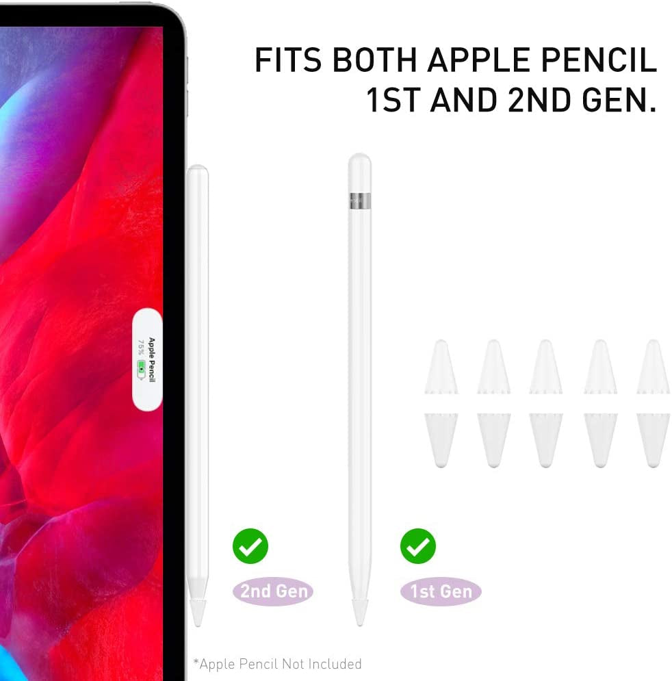 Delidigi 2 Pack Ipencil Grip Ergonomic Sleeve with Anti-Lost Replacement Cap plus Tips Cover Accessories Set Compatible with Apple Pencil 1St Generation (White, Pink)  Delidigi   