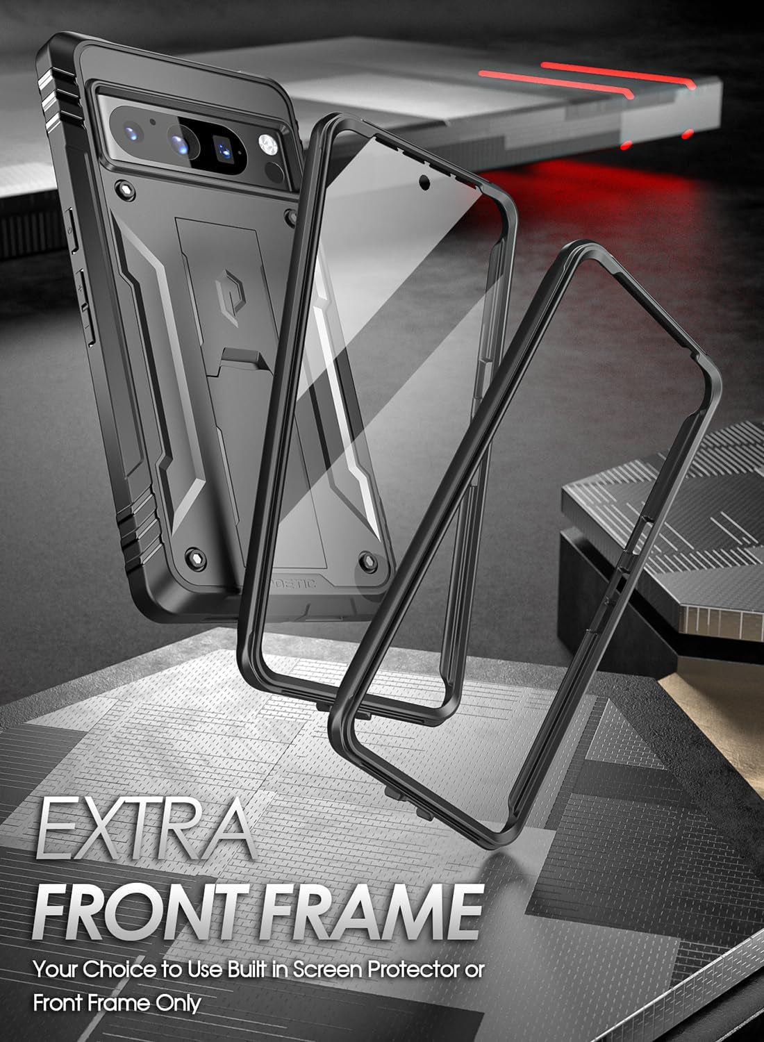 Poetic Revolution Case for Google Pixel 8 Pro 5G 6.7 Inch, Built-In Screen Protector Work with Fingerprint ID, Full Body Rugged Shockproof Protective Cover Case with Kickstand, Black  Poetic   