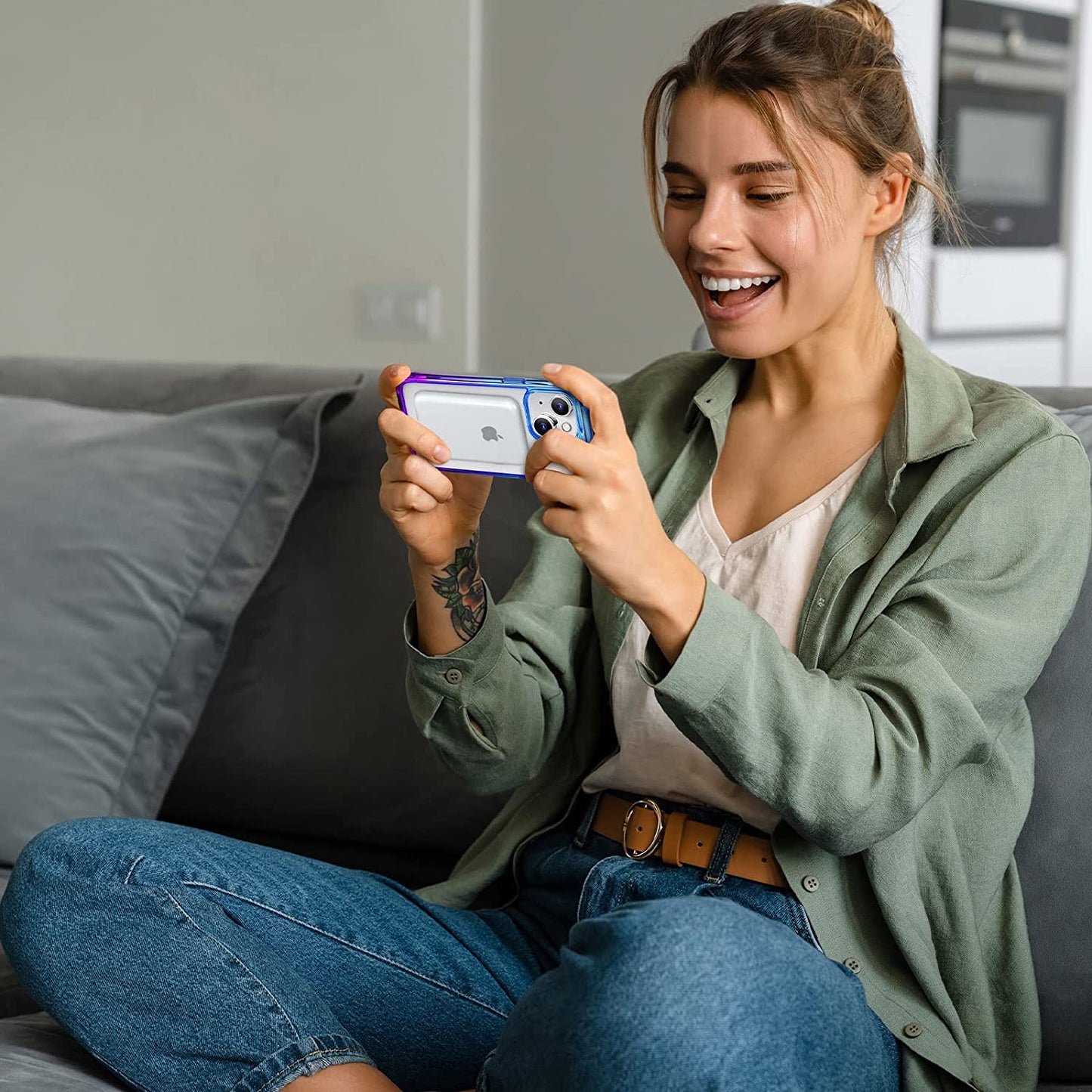 Mkeke Magnetic Designed for Iphone 14 Case for Iphone 13 Case Clear with Magsafe [Military Grade Drop Protection] [Not Yellowing] Shockproof Phone Case for Apple Iphone 13/14 - Purple Blue  Shenzhen Make Technology Company Limited   