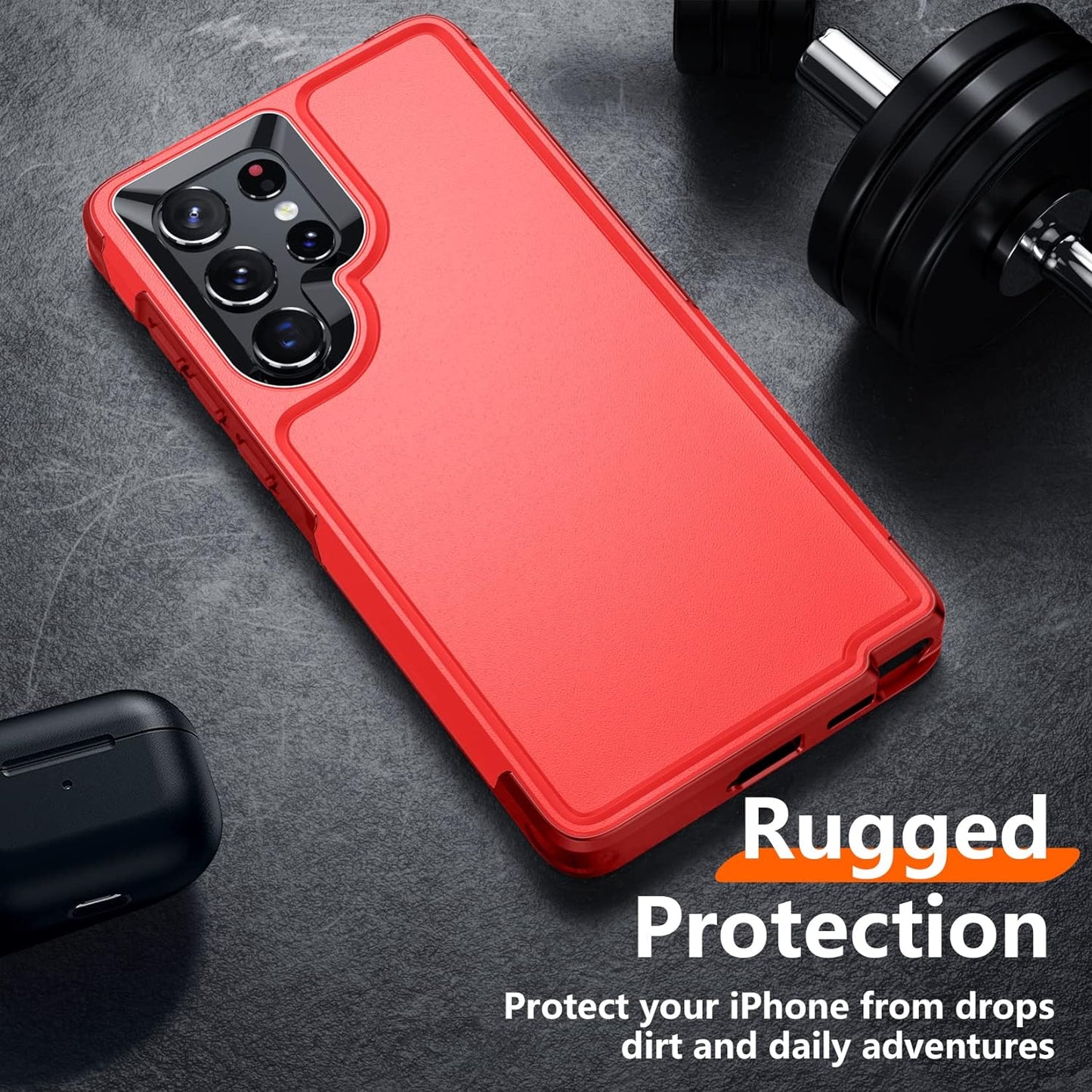 Temdan [Heavy Shockproof for Samsung Galaxy S22 Ultra Case,With 2 Pack [Soft Screen Protector + Camera Lens Protector] [Military Grade Drop Protection] Tough Rugged Full-Body Protection Phone Case Red  Temdan   