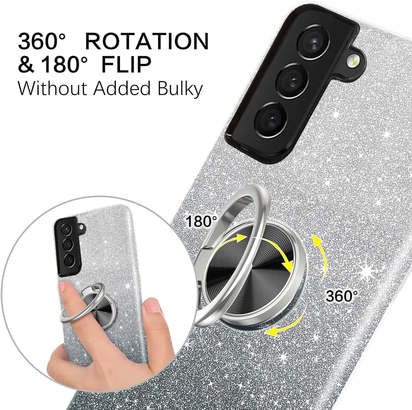 BENTOBEN Samsung Galaxy S21 plus Case 6.7", Sparkly Glitter Slim Phone Case with 360° Ring Holder Kickstand Car Mount Supported Dual Layer Protective Cover for Samsung Galaxy S21+ plus 5G 2021, Black  BENTOBEN   