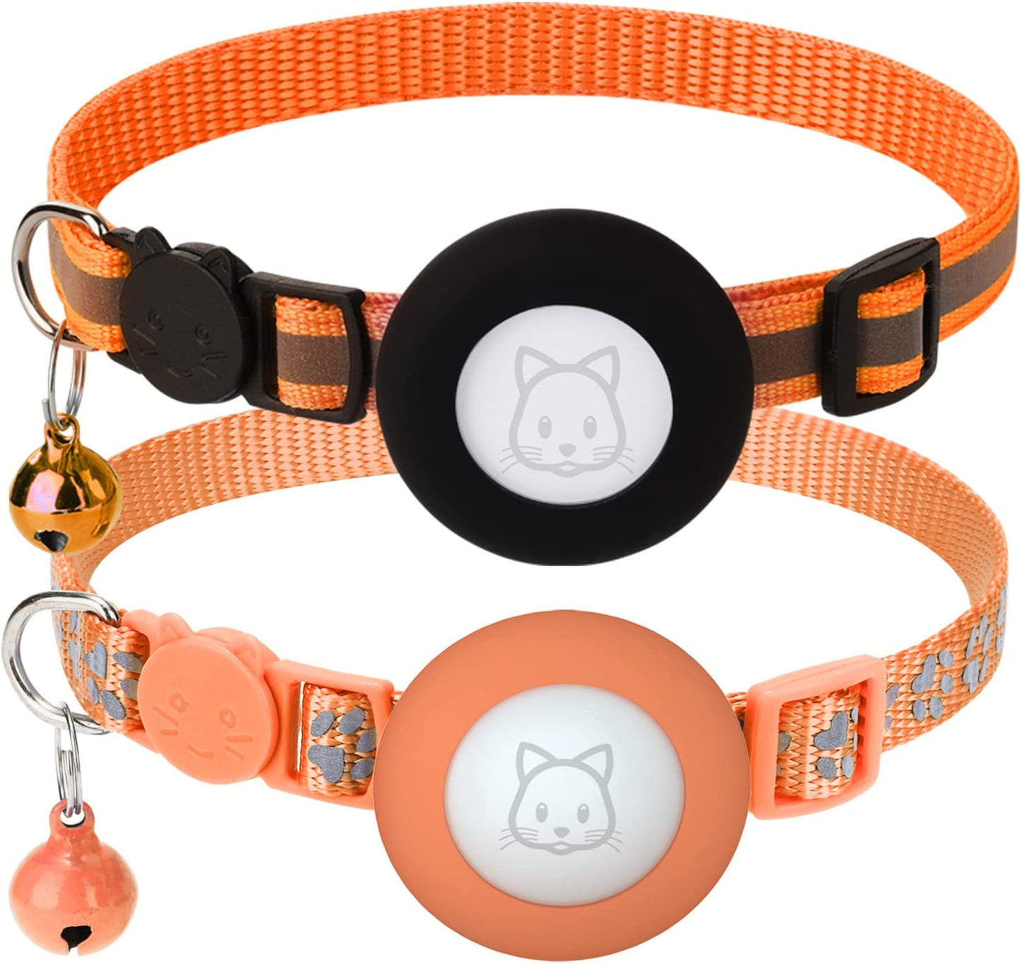 2Pack Airtag Cat Collars, Reflective Air Tag Cat Collar with Breakaway Safety Buckle and Bell, Adjustable Cat Collar with Airtag Holder Compatible with Apple Airtag for Small Pets (Black)  SimpleThings Orange  