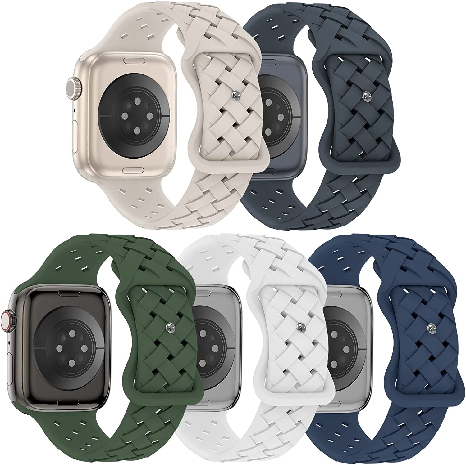 Arctime 5 Pack Soft Silicone Bands Compatible with Apple Watch Band 38Mm 40Mm 41Mm 42Mm 44Mm 45Mm 49Mm, Sport Strap Breathable Wristbands for Iwatch Ultra Series SE 8 7 6 5 4 3 2 1 Women Men  Arctime Starlight/Midnight/Clover/White/Abyss Blue 38/40/41mm 