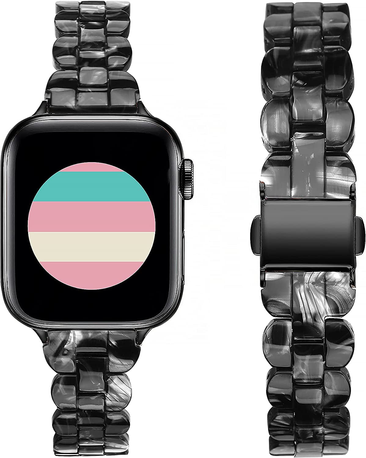 Secbolt Band Compatible with Apple Watch Band 38Mm 40Mm 41Mm 42Mm 44Mm 45Mm Women, Slim Resin Bracelet for Iwatch Series 8/7/6/5/4/3/2/1/SE  Secbolt Black Flower 38mm/40mm/41mm 