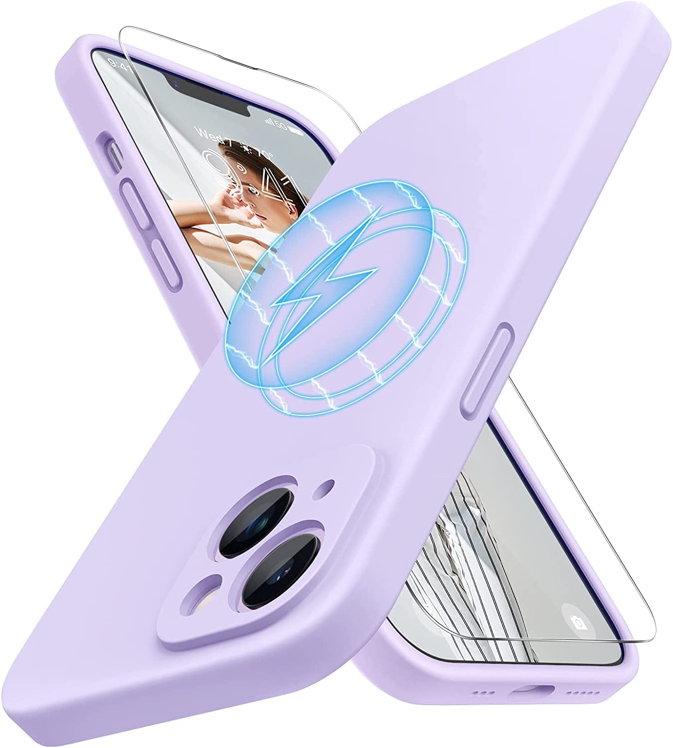 Miracase Designed for Iphone 14 Case with Screen Protector,[Upgraded Enhanced Camera Protection],Shockproof Liquid Silicone Case with Microfiber Lining, 6.1 Inch,Aqua Purple  Miracase Magnetic Aqua Purple  