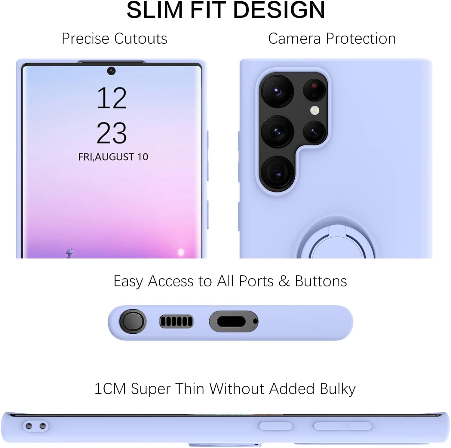 BENTOBEN Galaxy S22 Ultra Case, Slim Silicone 360° Ring Holder Kickstand Magnetic Soft Rubber Non-Slip Shockproof Ptotective Case for Galaxy S22 Ultra 6.8 Inch, Light Purple  BENTOBEN   