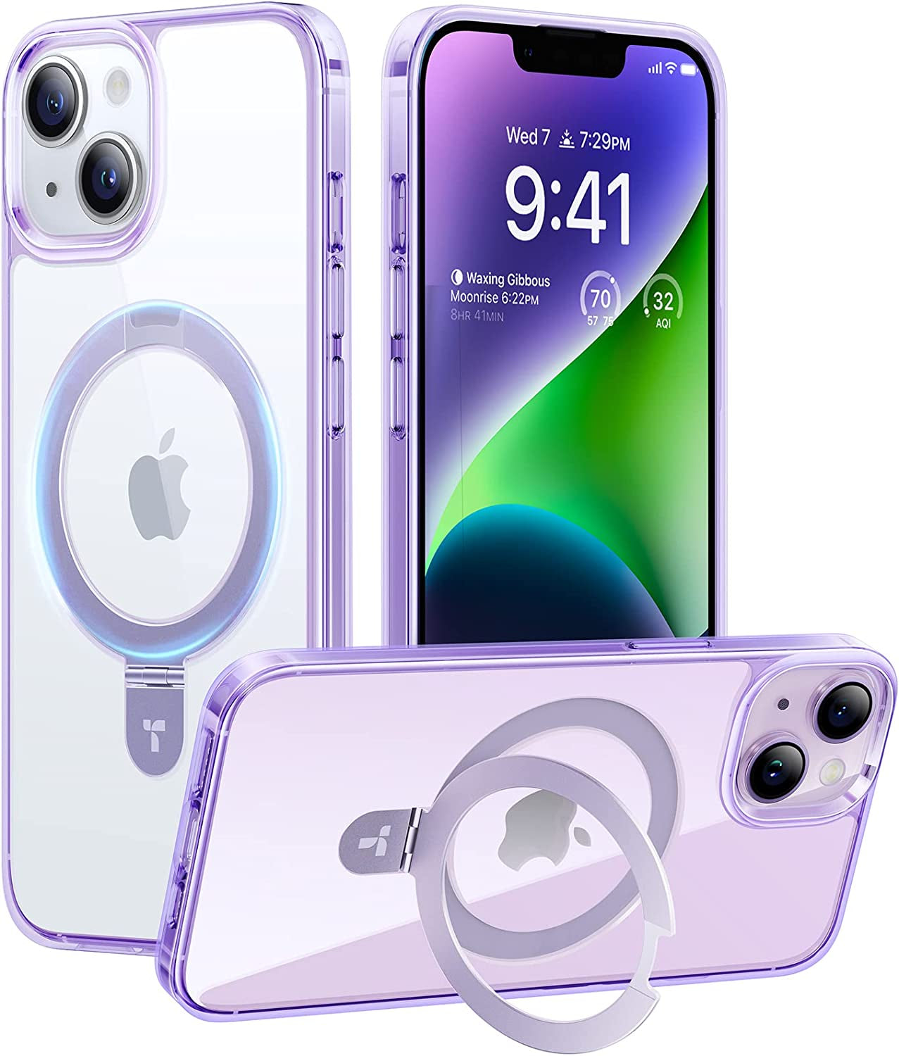 TORRAS UPRO™ Ostand for Iphone 14 Case/Iphone 13 Case with Stand, [Compatible with Magsafe] [Anti-Yellow] Mil-Grade Protective Magnetic Clear Case for Iphone 13/Iphone 14 Case, Diamond Clear  TORRAS Lilac Clear  