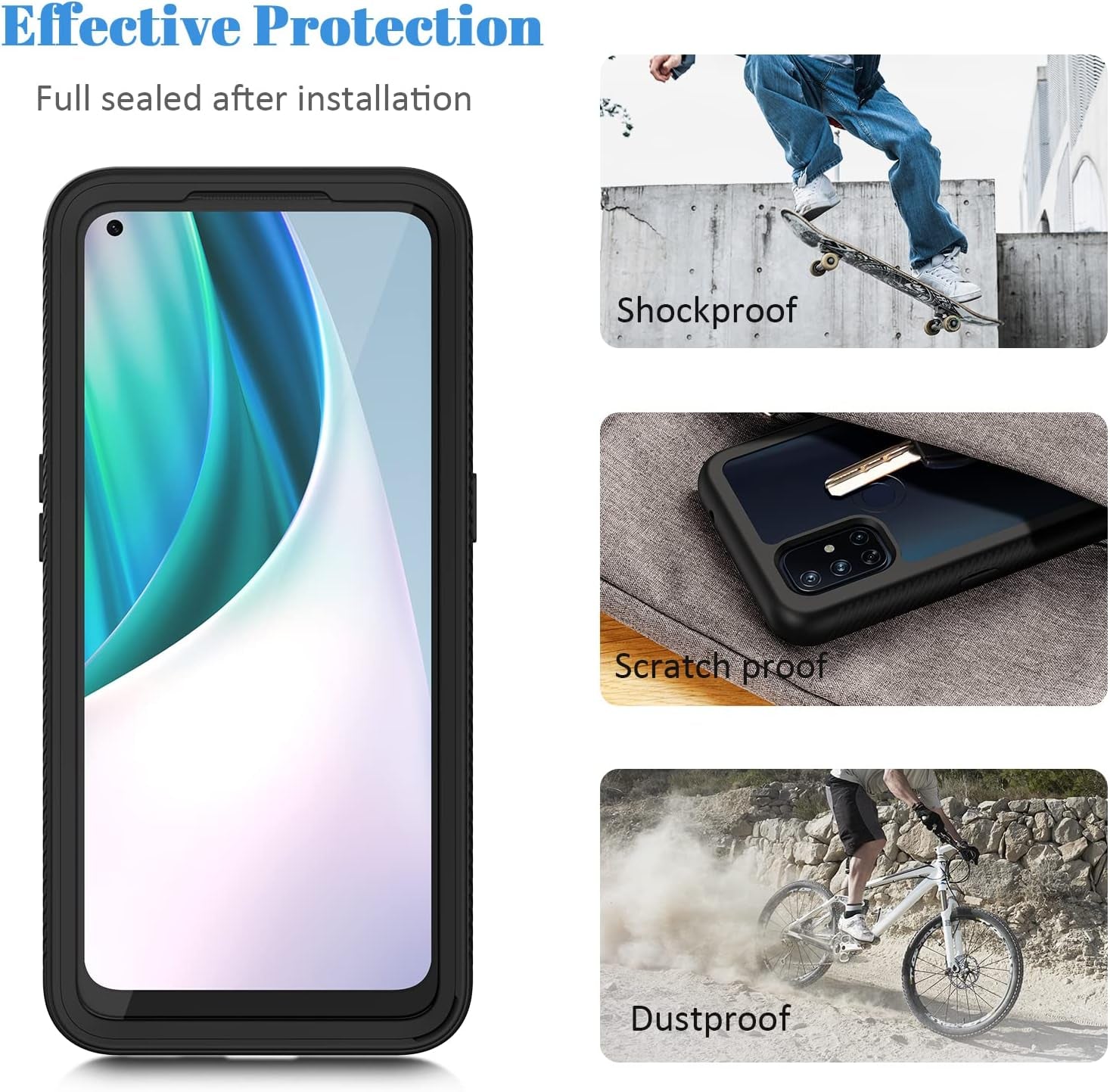 Seacosmo Case for Oneplus Nord N10 5G, Full Body Shockproof Cover [With Built-In Screen Protector] Slim Fit Bumper Protective Case for 1+ Nord N10 5G, Black/Clear  seacosmo   