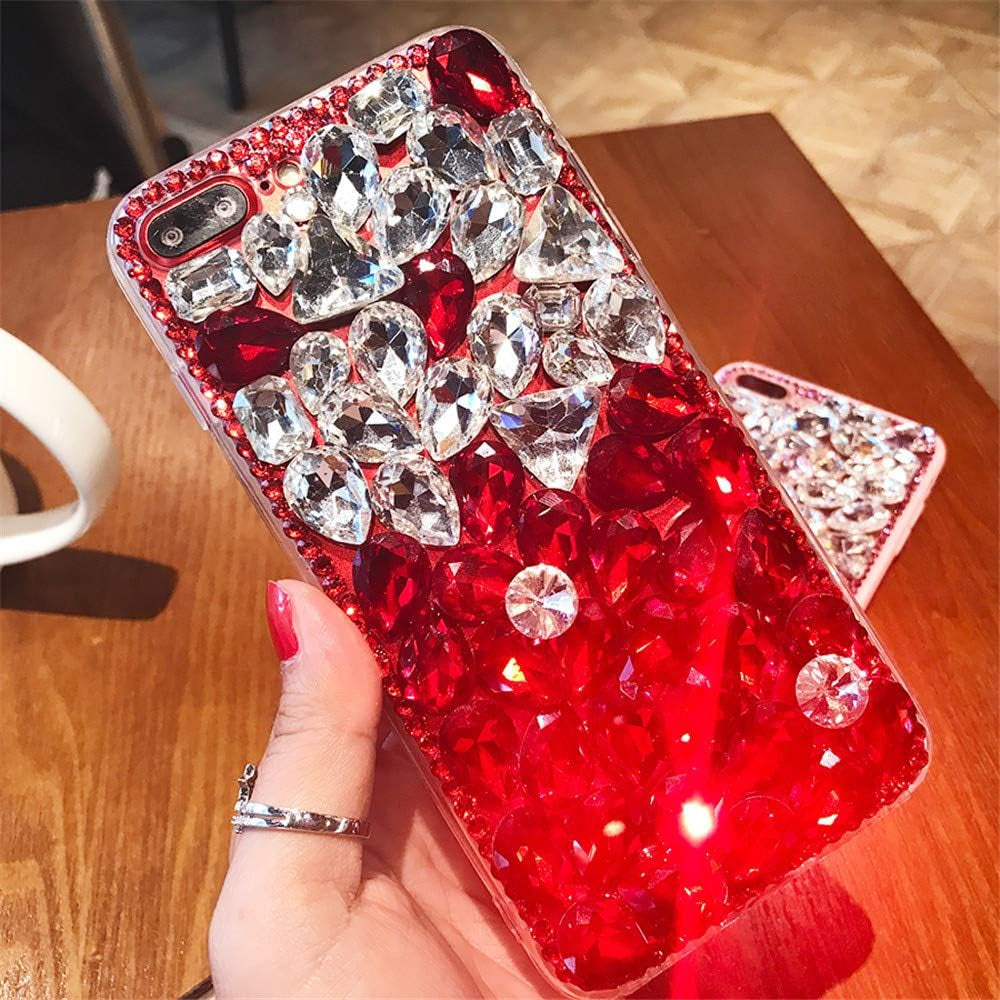 Case for LG G8,3D Handmade Luxury Sparkle Stunning Stones Crystal Rhinestone Bling Diamond Glitter Case for LG G8 Thinq/Lg G8(E Flower Pink)  RB-CASE A White/Red Lg Q60 