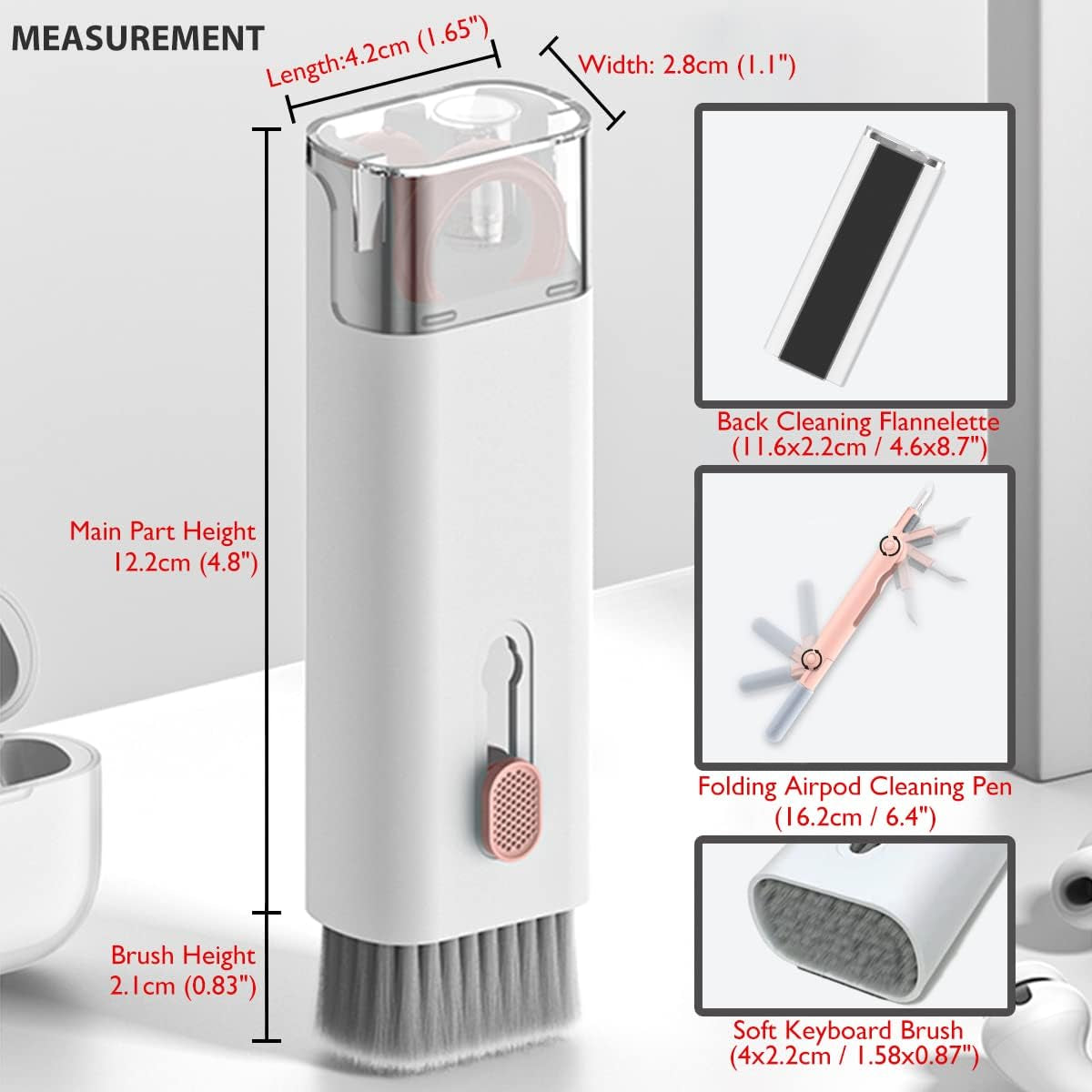 7 in 1 Electronic Cleaner Kit, Multifunction Keyboard Brush, Portable Computer Cleaner Kit with 3 in 1 Airpods Cleaner Pen, Keyboard Brush, Keycap Buckle, Spray Bottle and Screen Cleaning Flannelette  Shapelocker   